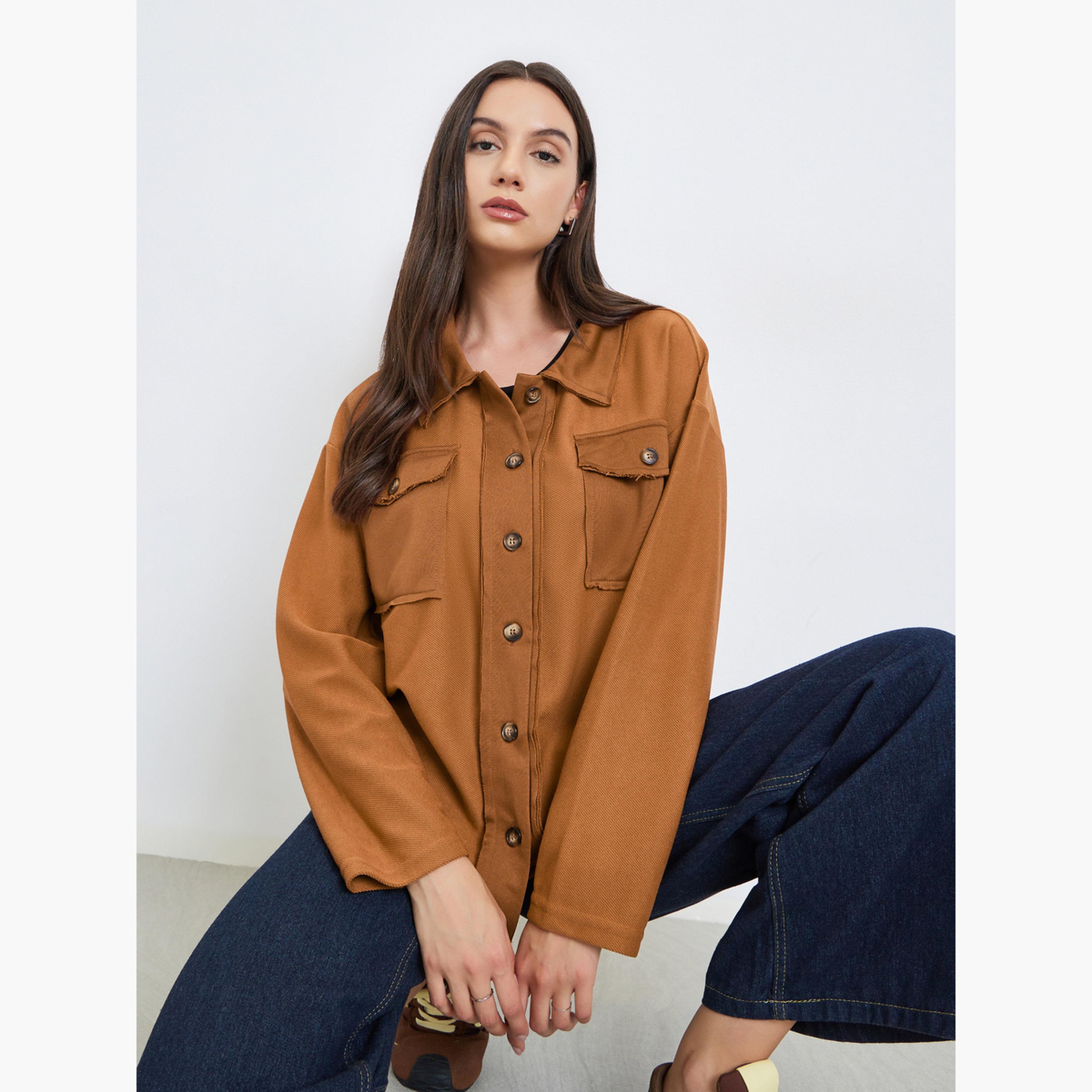 Take Two Solid Collared Long Sleeves Women's Buttoned Jacket-women-winterwear-coatsandjackets-jackets-image-2