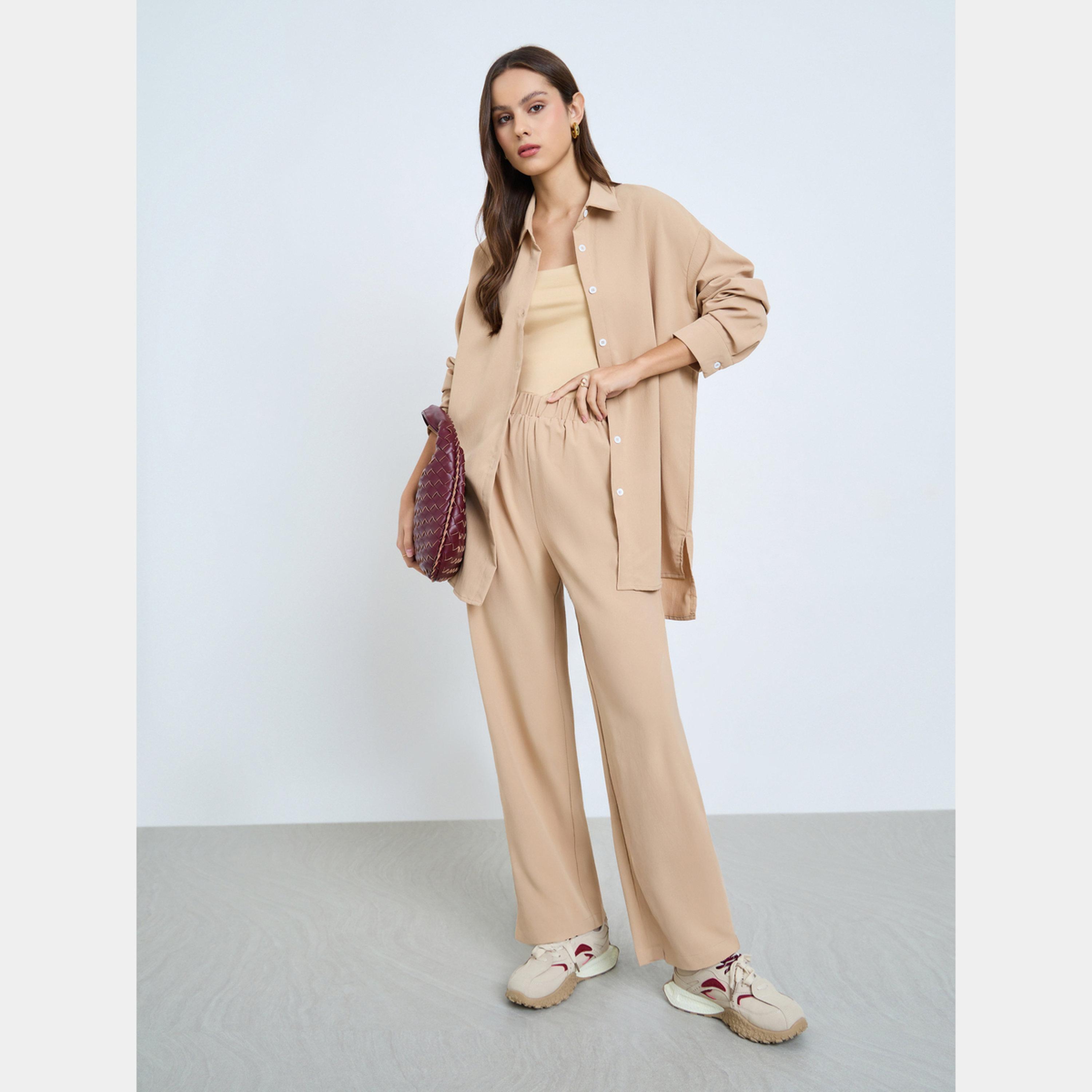 Take Two Beige Longline Shirt and Pants Co-ords-women-clothing-coordsets-image-1