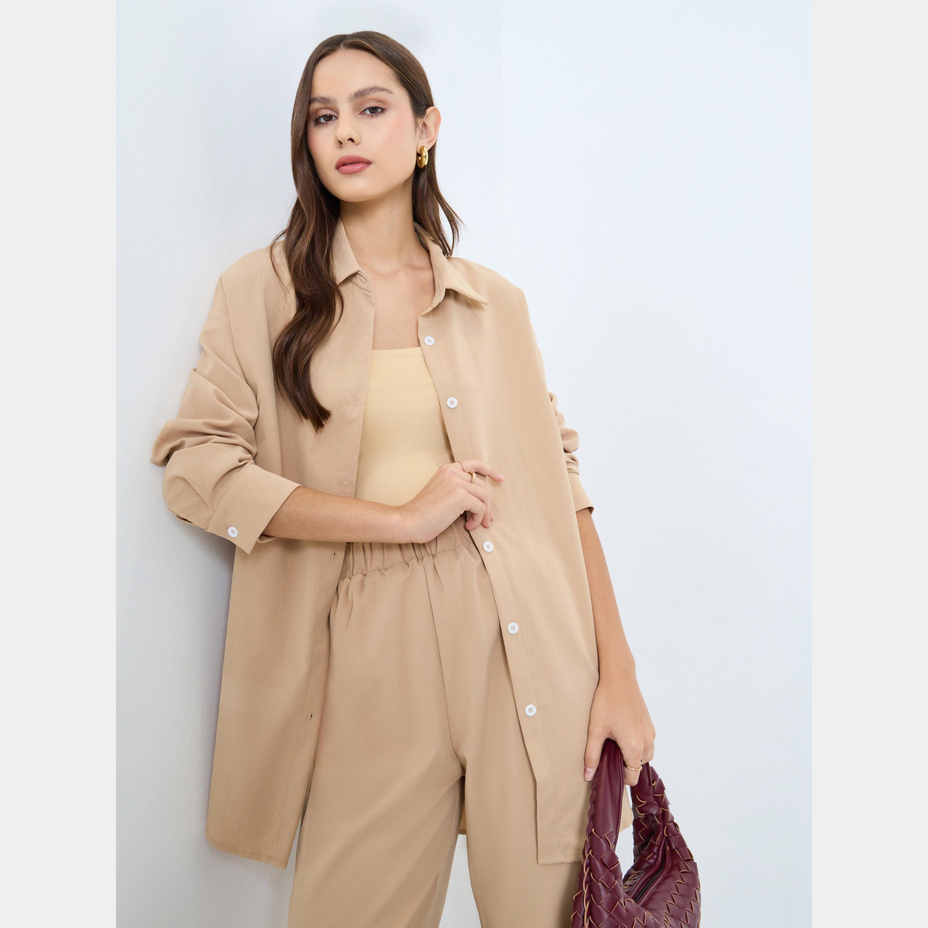 Take Two Beige Longline Shirt and Pants Co-ords-women-clothing-coordsets-image-4