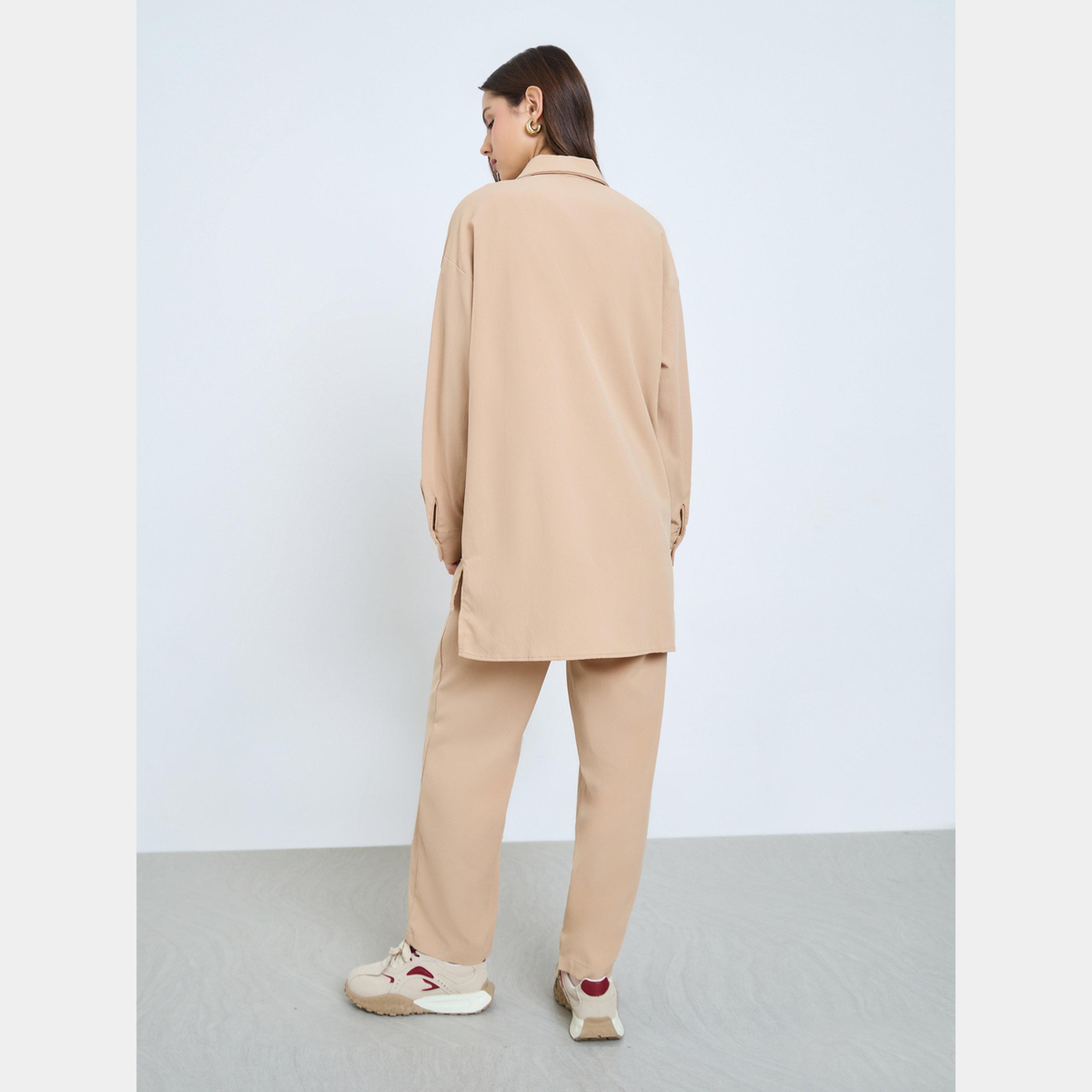 تيك تو - قميص وبنطال طويل لون بيج-women-clothing-coordsets-image-6