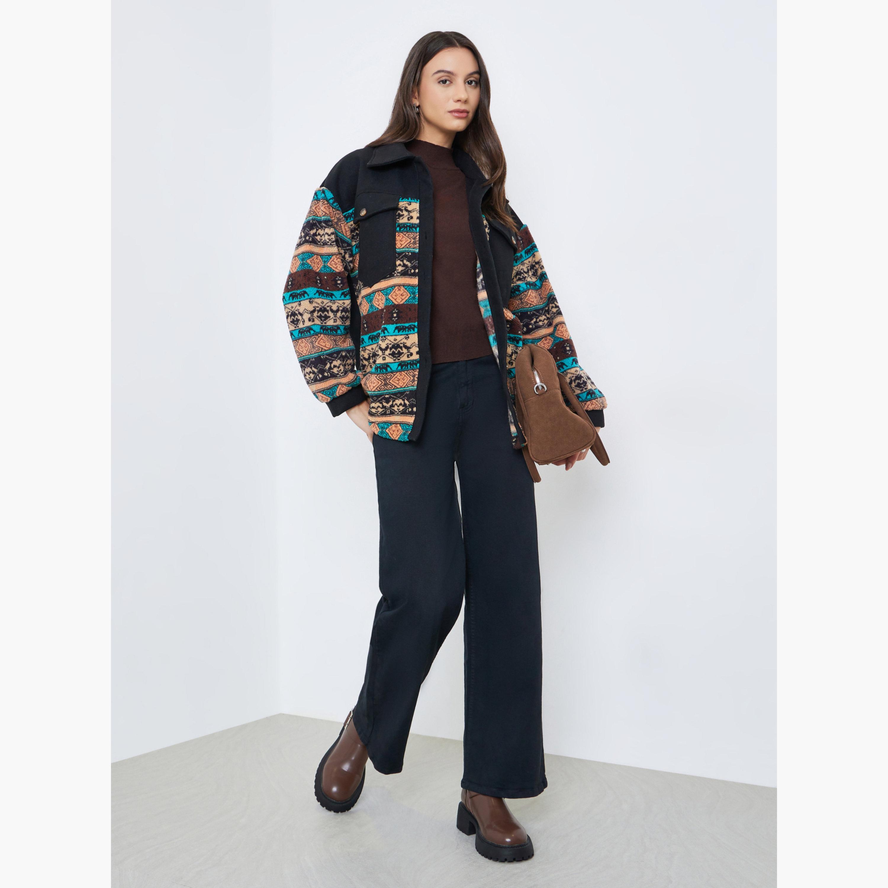 Take Two Boho Print Collared Long Sleeves Women's Buttoned Jacket-women-winterwear-coatsandjackets-jackets-image-2
