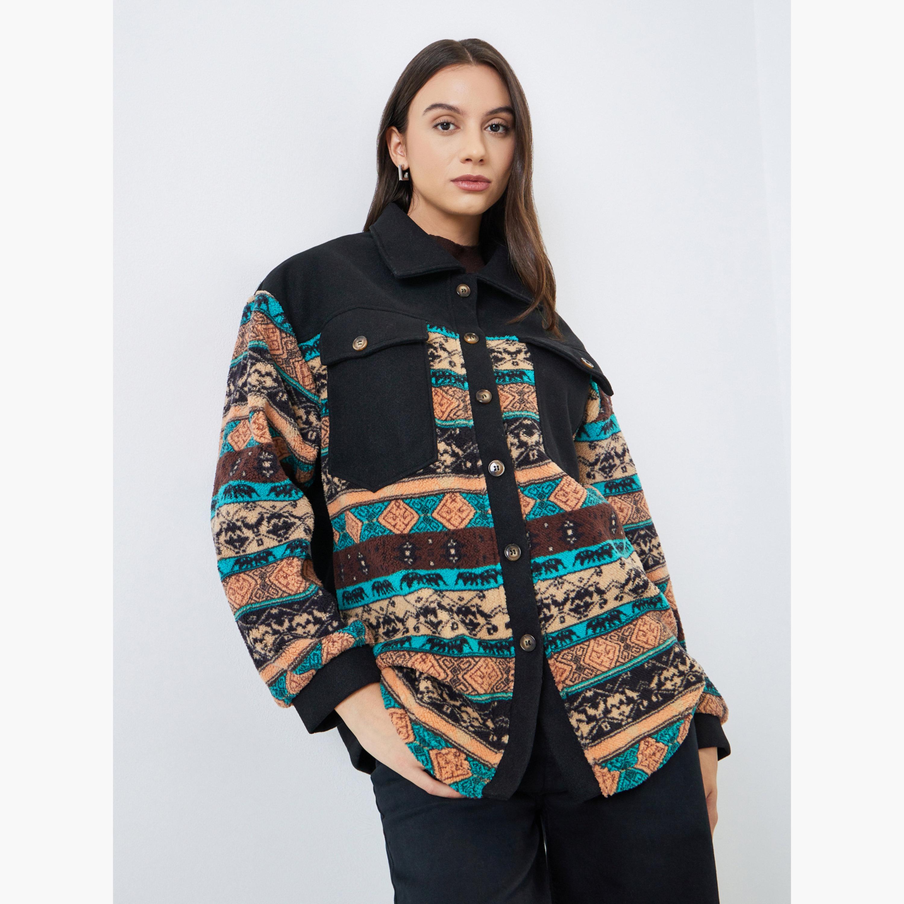 تيك تو - جاكيت بوهو نسائي بأكمام طويلة وياقة وأزرار-women-winterwear-coatsandjackets-jackets-image-3