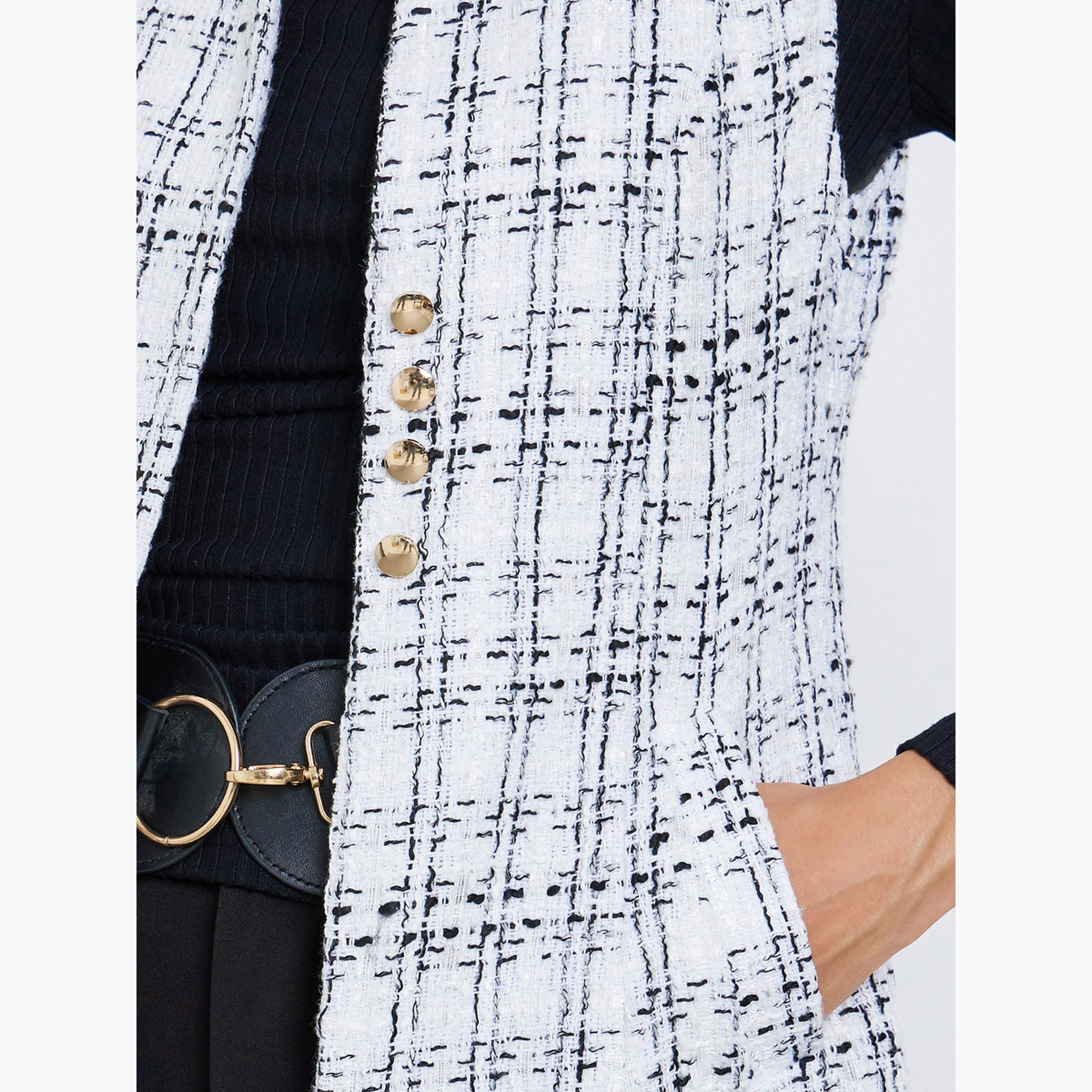Take Two Checked Tweed Look Collared Sleeveless Women's Buttoned Jacket-women-winterwear-coatsandjackets-jackets-image-4