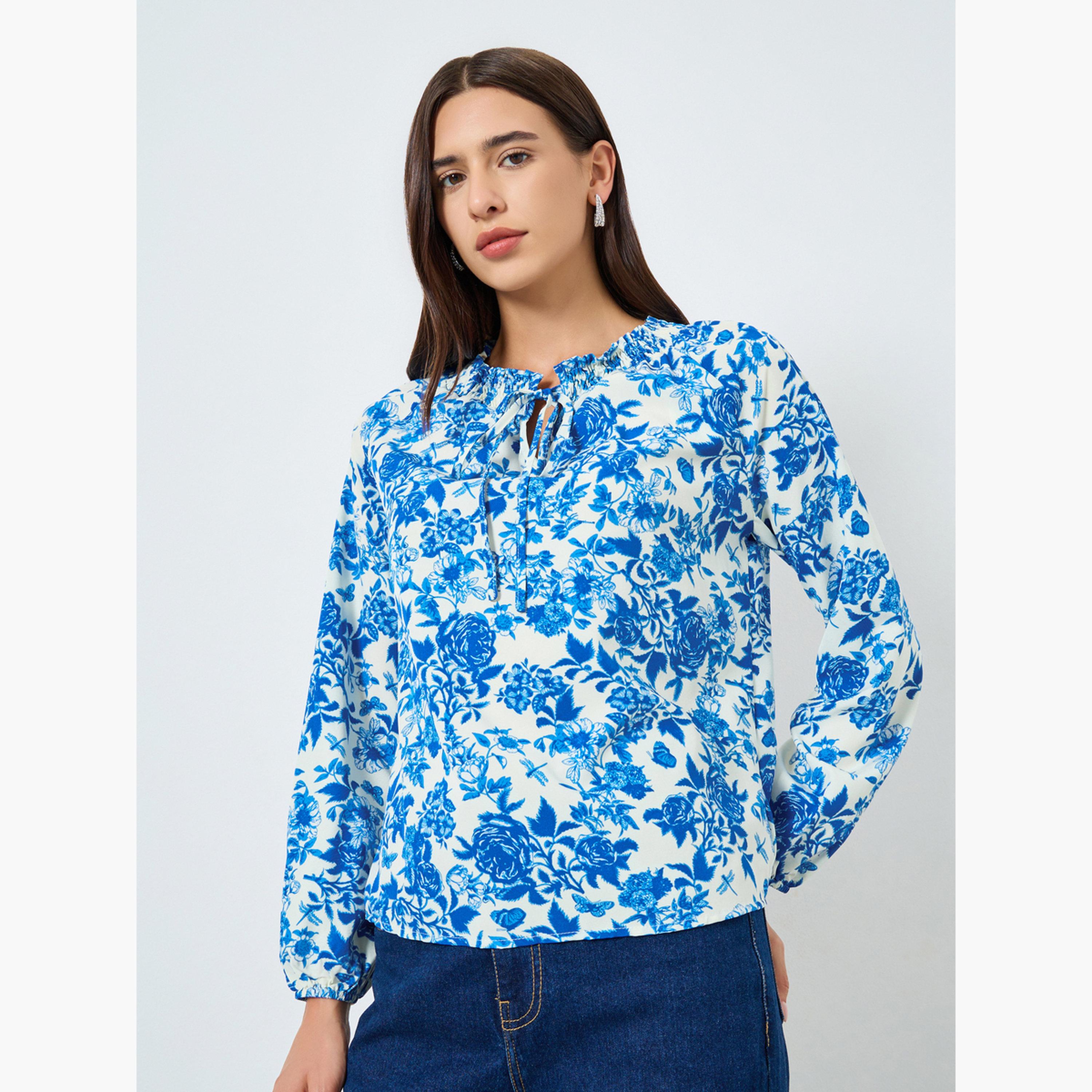 Take Two Floral Printed Tie-Up Neck Puff Sleeve Top-women-clothing-shirtsandblouses-blouses-image-1