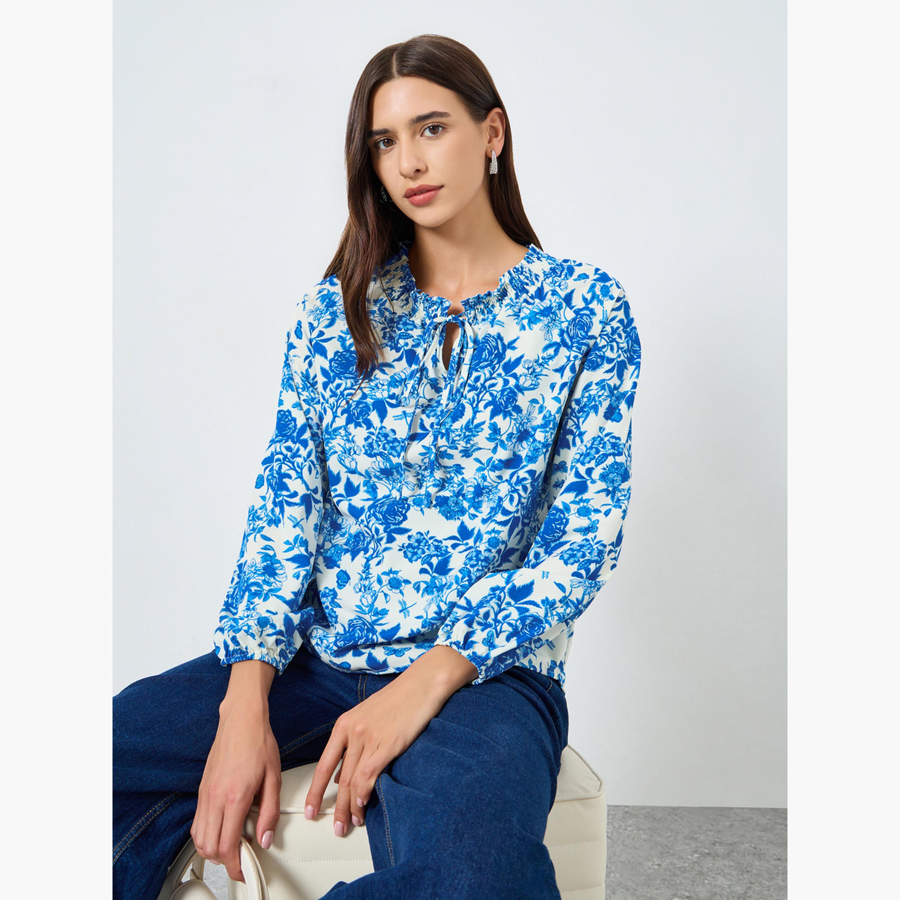 Take Two Floral Printed Tie-Up Neck Puff Sleeve Top-women-clothing-shirtsandblouses-blouses-image-3
