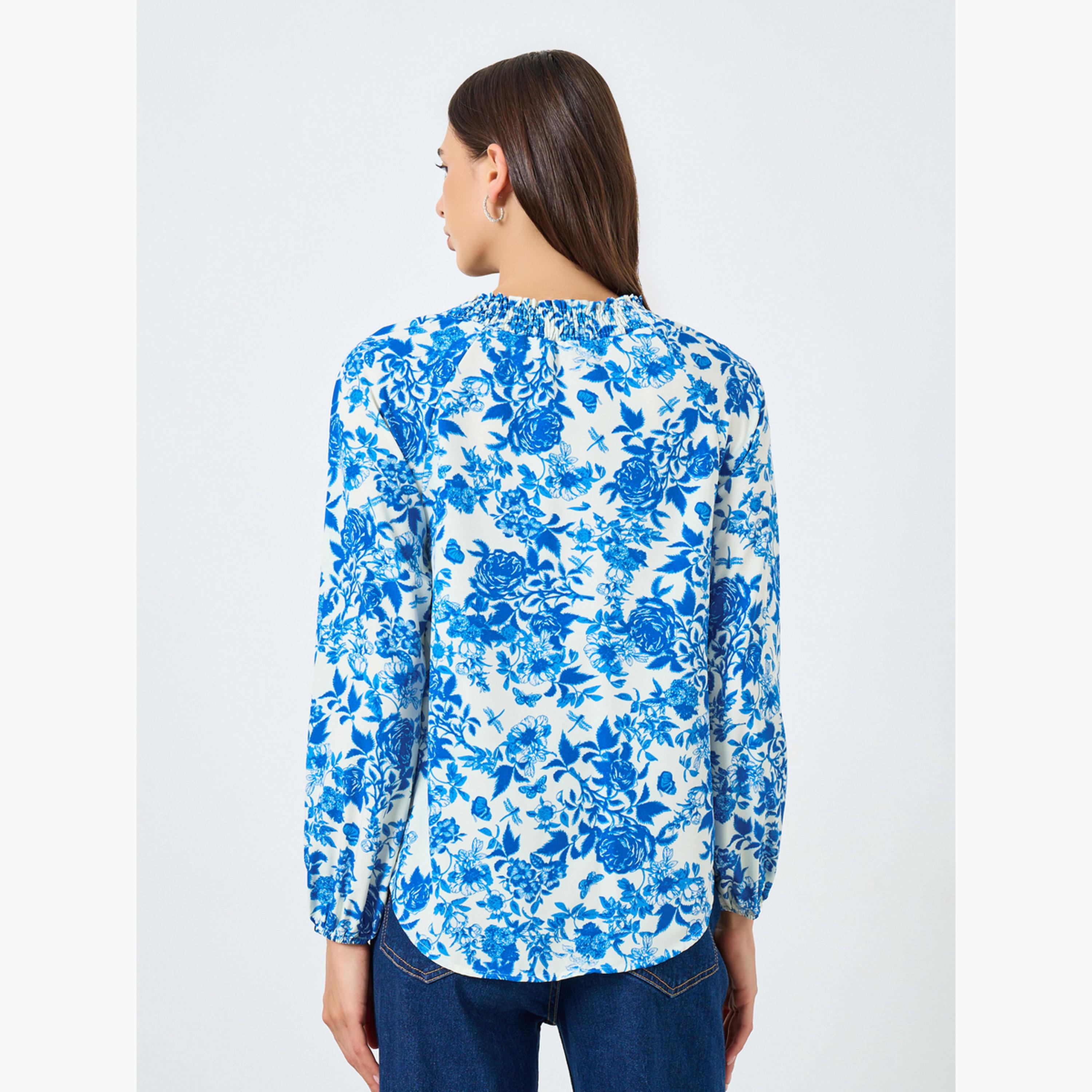 Take Two Floral Printed Tie-Up Neck Puff Sleeve Top-women-clothing-shirtsandblouses-blouses-image-4