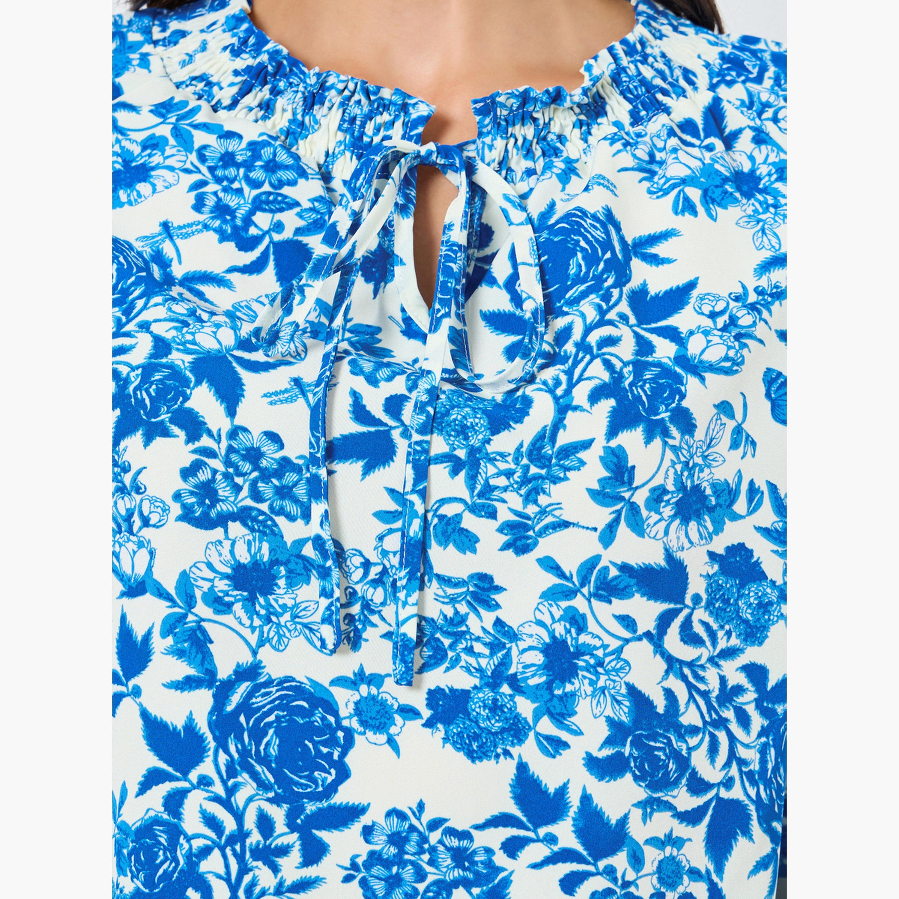 Take Two Floral Printed Tie-Up Neck Puff Sleeve Top-women-clothing-shirtsandblouses-blouses-image-5