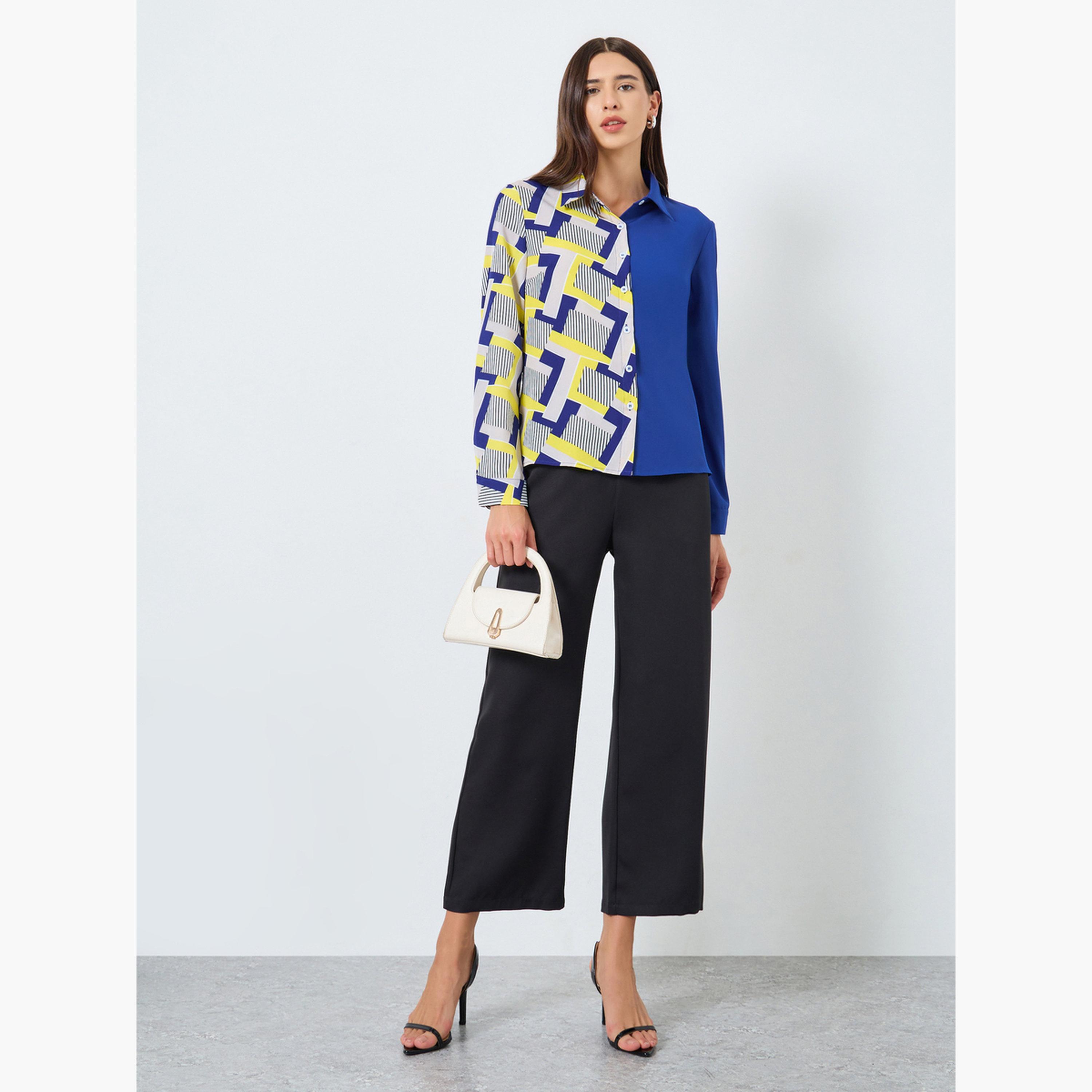 Take Two Blue Color Block Printed Long Sleeve Shirt-women-clothing-shirtsandblouses-shirts-image-2