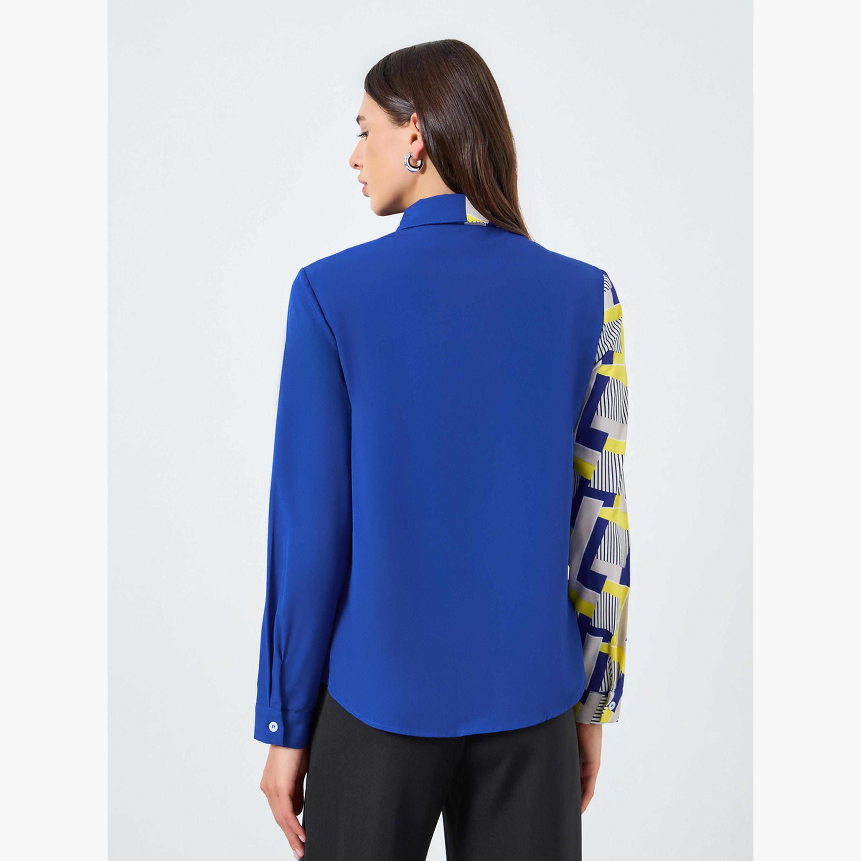 Take Two Blue Color Block Printed Long Sleeve Shirt-women-clothing-shirtsandblouses-shirts-image-3