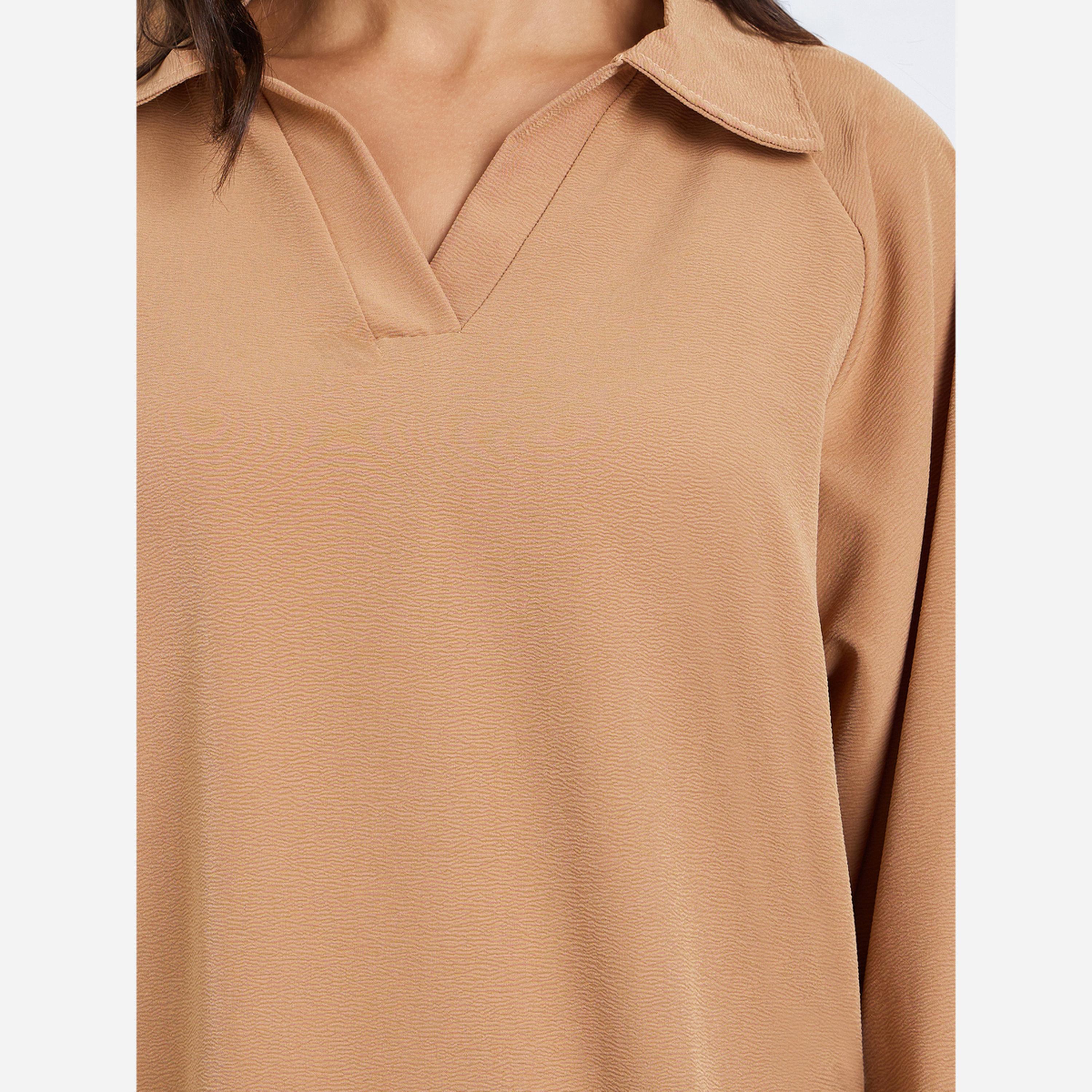 أميرة x ستايلي طقم محتشم من بنطال وبلوزة بياقة قميص وأكمام طويلة-women-arabicclothing-sets-image-3