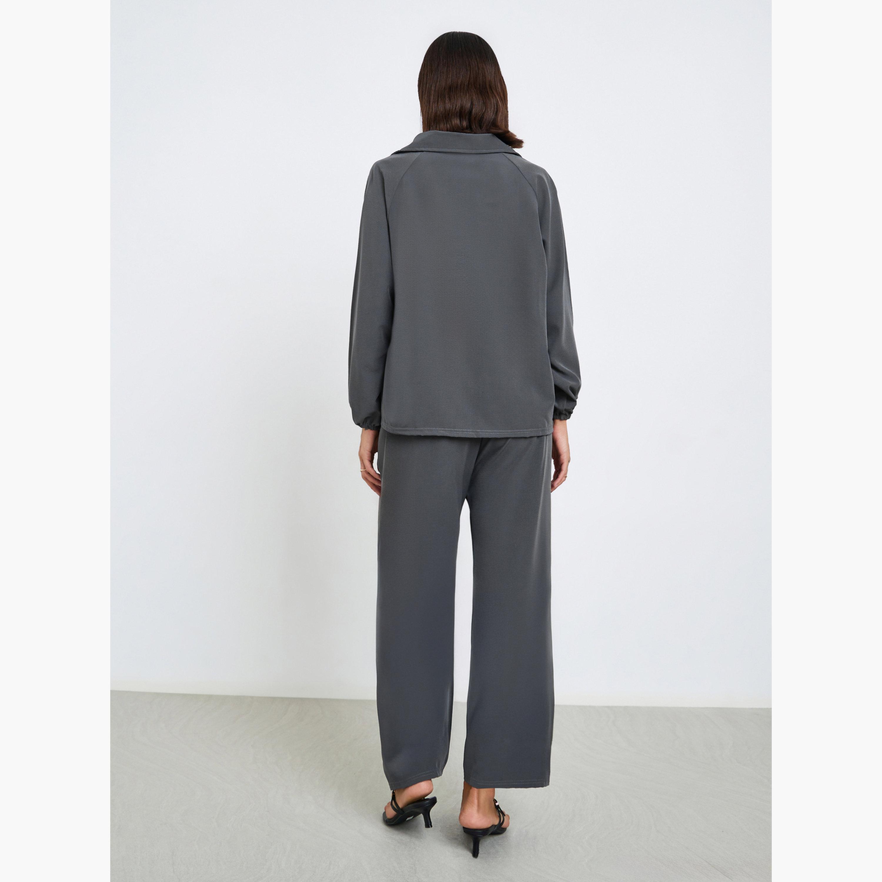 Styli Women Charcoal Shirt Collar Top and Pants Modest Set-women-arabicclothing-sets-image-4