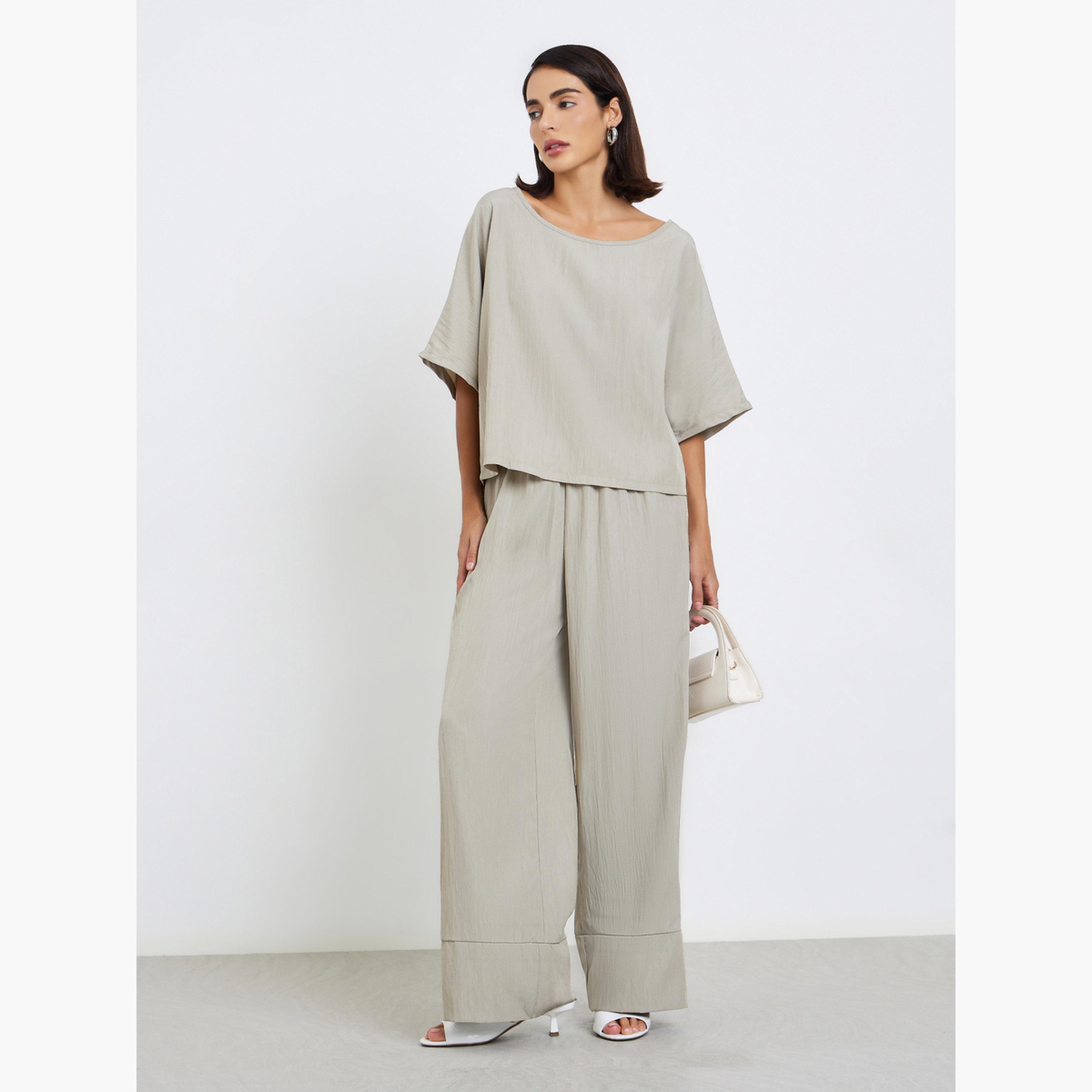 ستايلي - طقم بلوزة وبنطال محتشم لون بيج-women-arabicclothing-sets-image-1