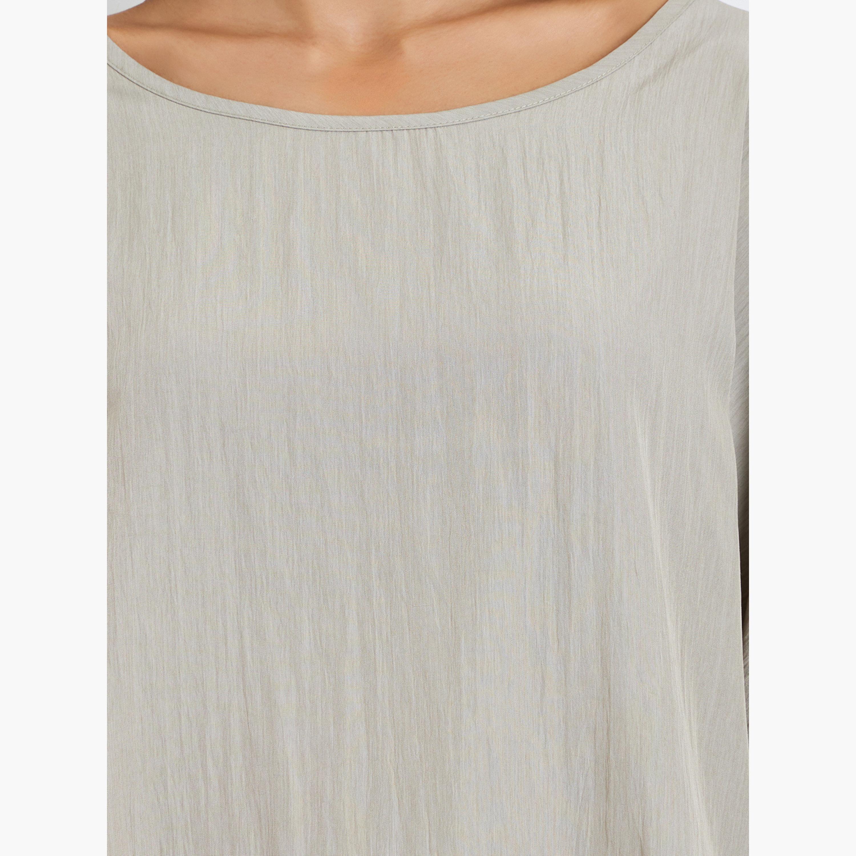 Styli Beige Textured Blouse and Trousers Modest Set-women-arabicclothing-sets-image-4