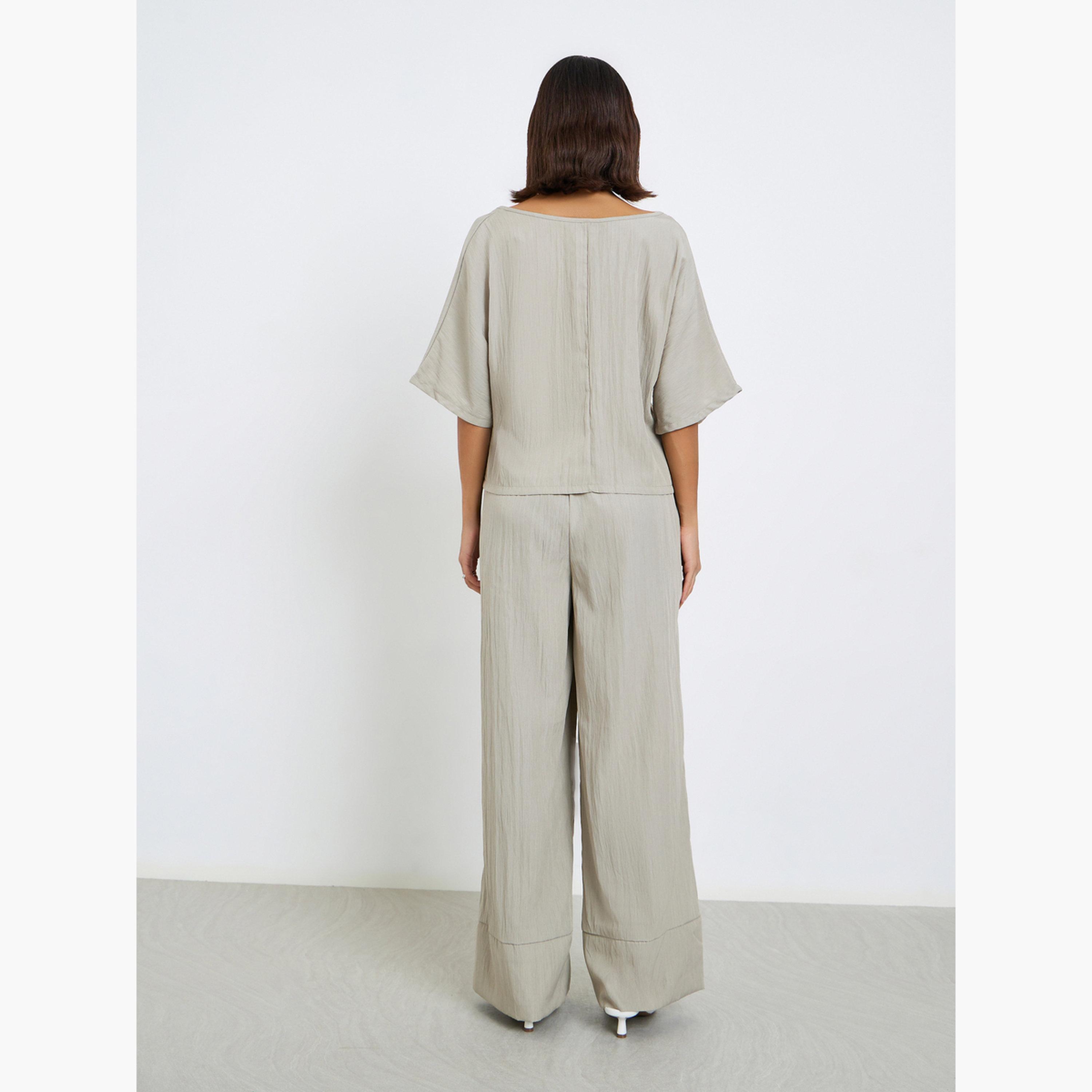 Styli Beige Textured Blouse and Trousers Modest Set-women-arabicclothing-sets-image-6