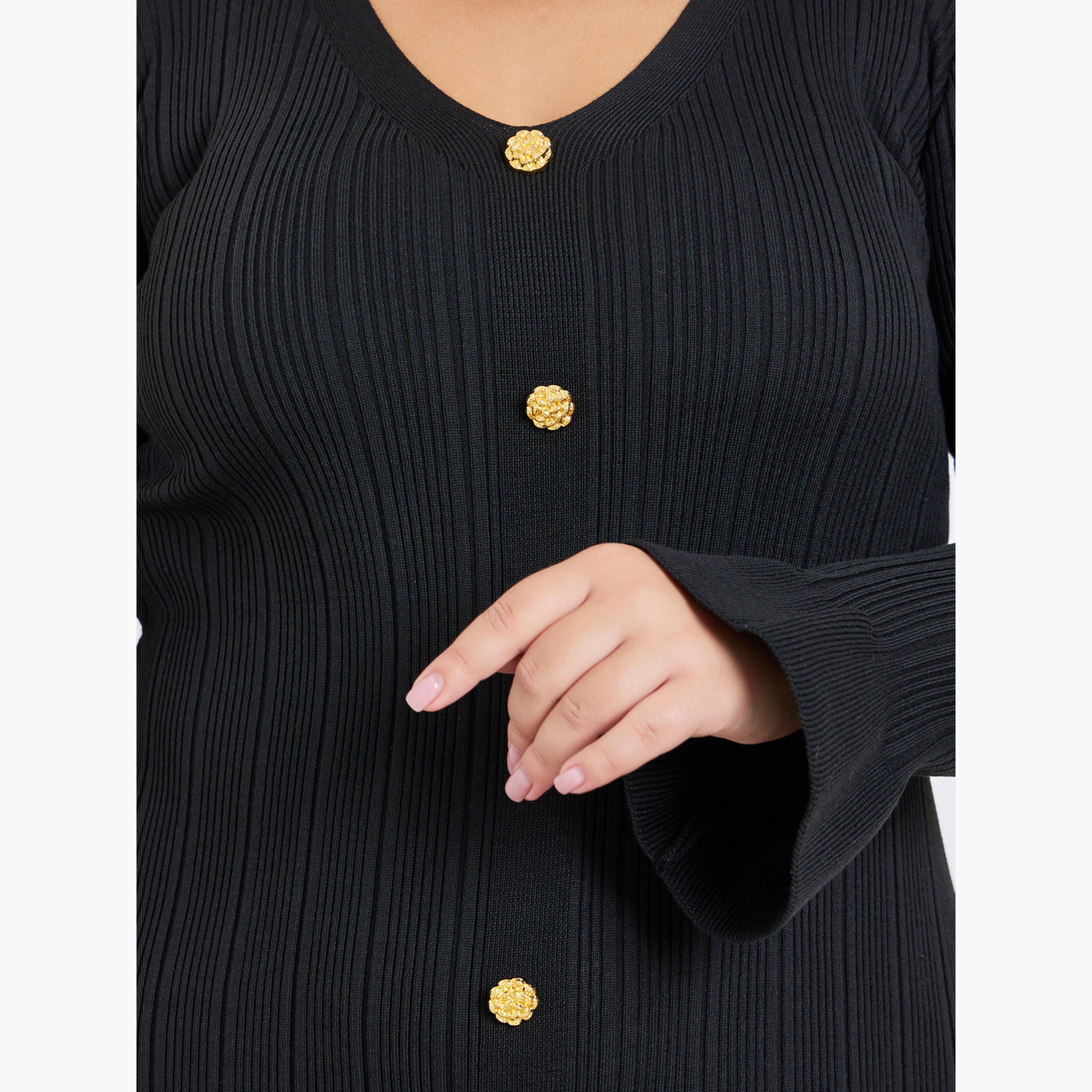 Styli Plus Size Ribbed Knit Button Detail Midi Dress-women-clothing-dresses-image-5