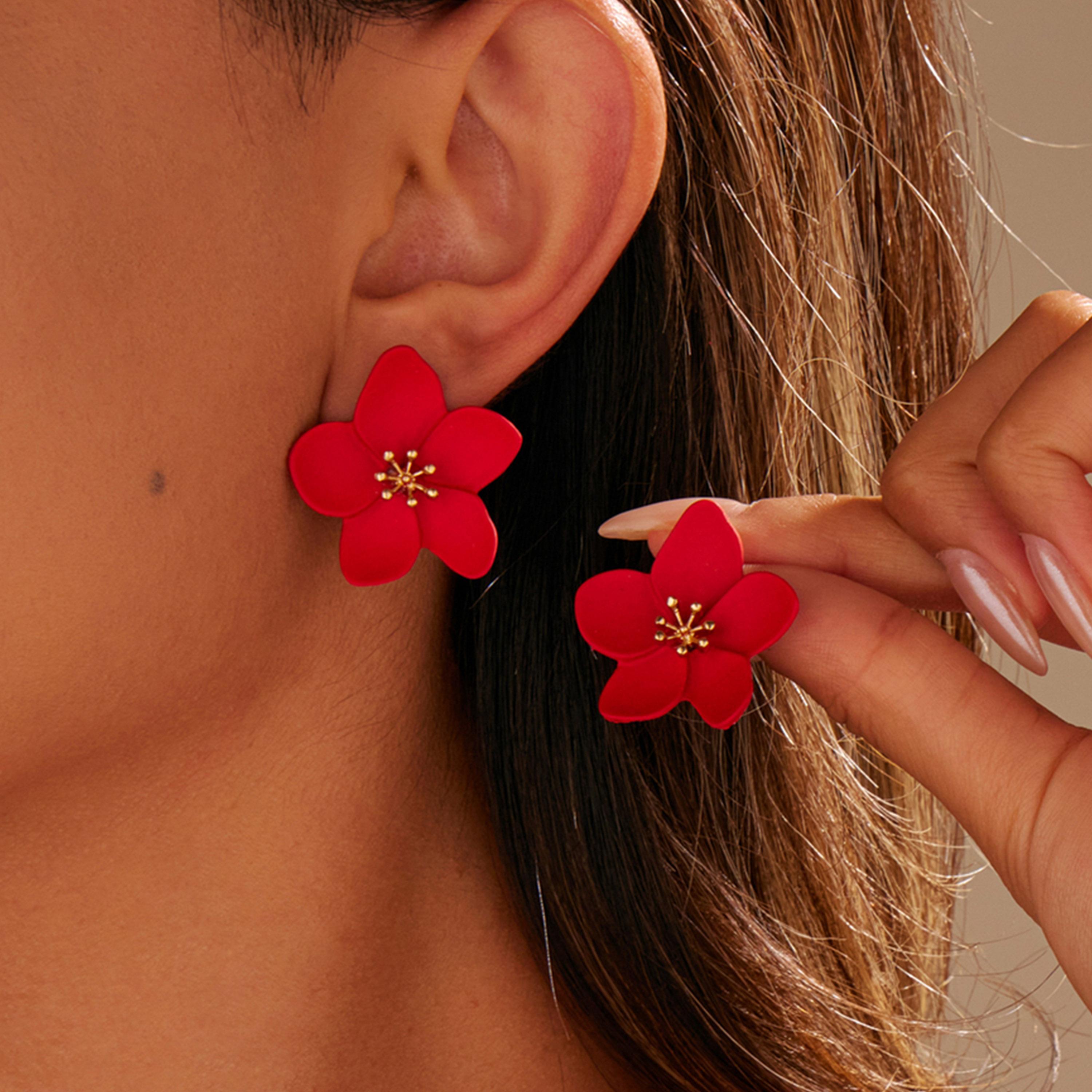 Take Two Red Flower Stud Earrings-women-watchesandjewellery-jewellery-earrings-image-2