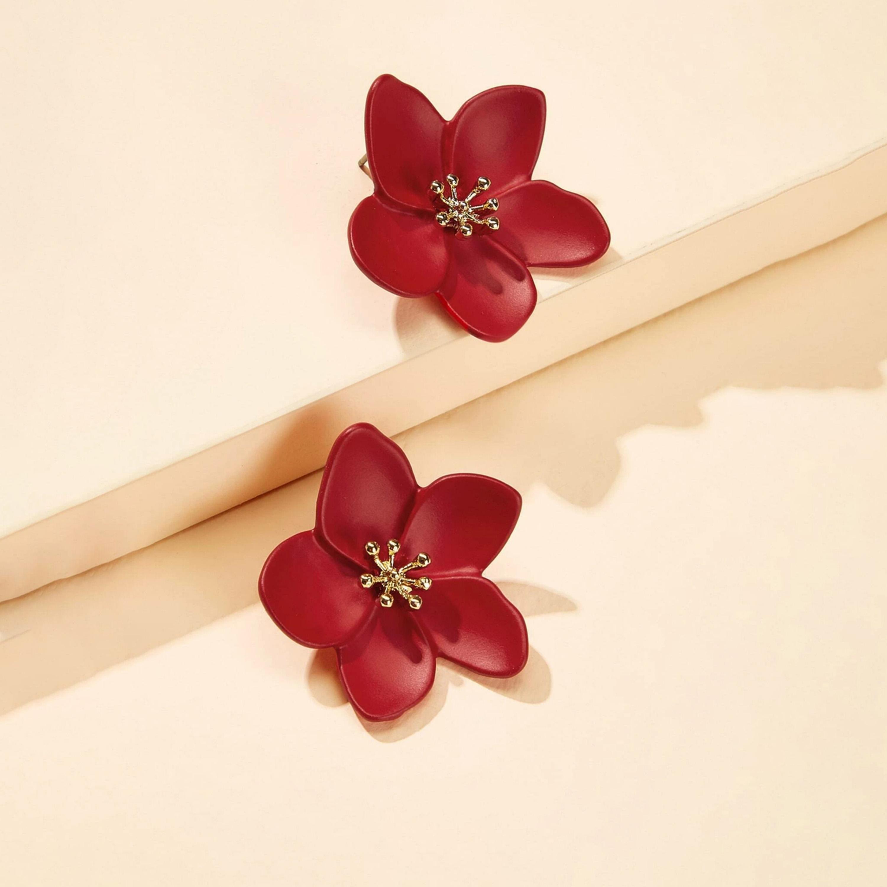 Take Two Red Flower Stud Earrings-women-watchesandjewellery-jewellery-earrings-image-3