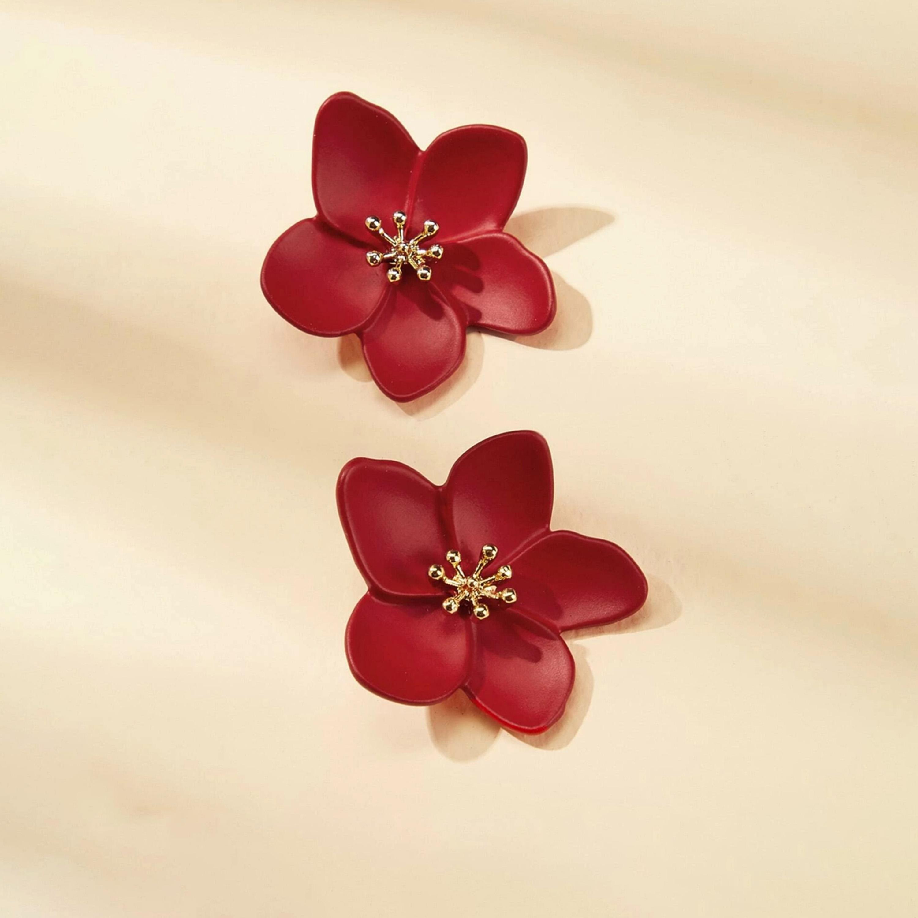 Take Two Red Flower Stud Earrings-women-watchesandjewellery-jewellery-earrings-image-5