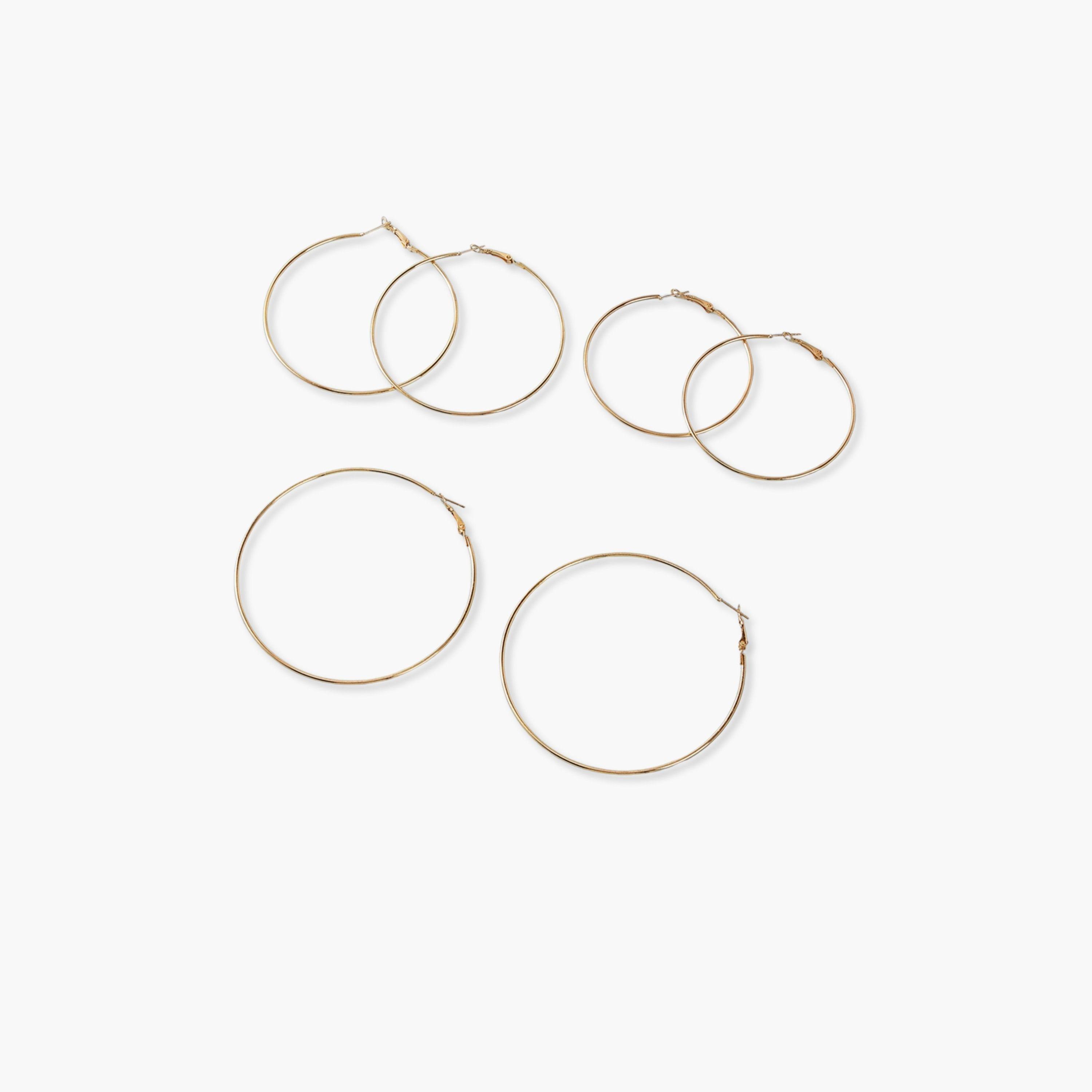 تيك تو - مجموعة من 3 أقراط ذهبية دائرية-women-watchesandjewellery-jewellery-earrings-image-1