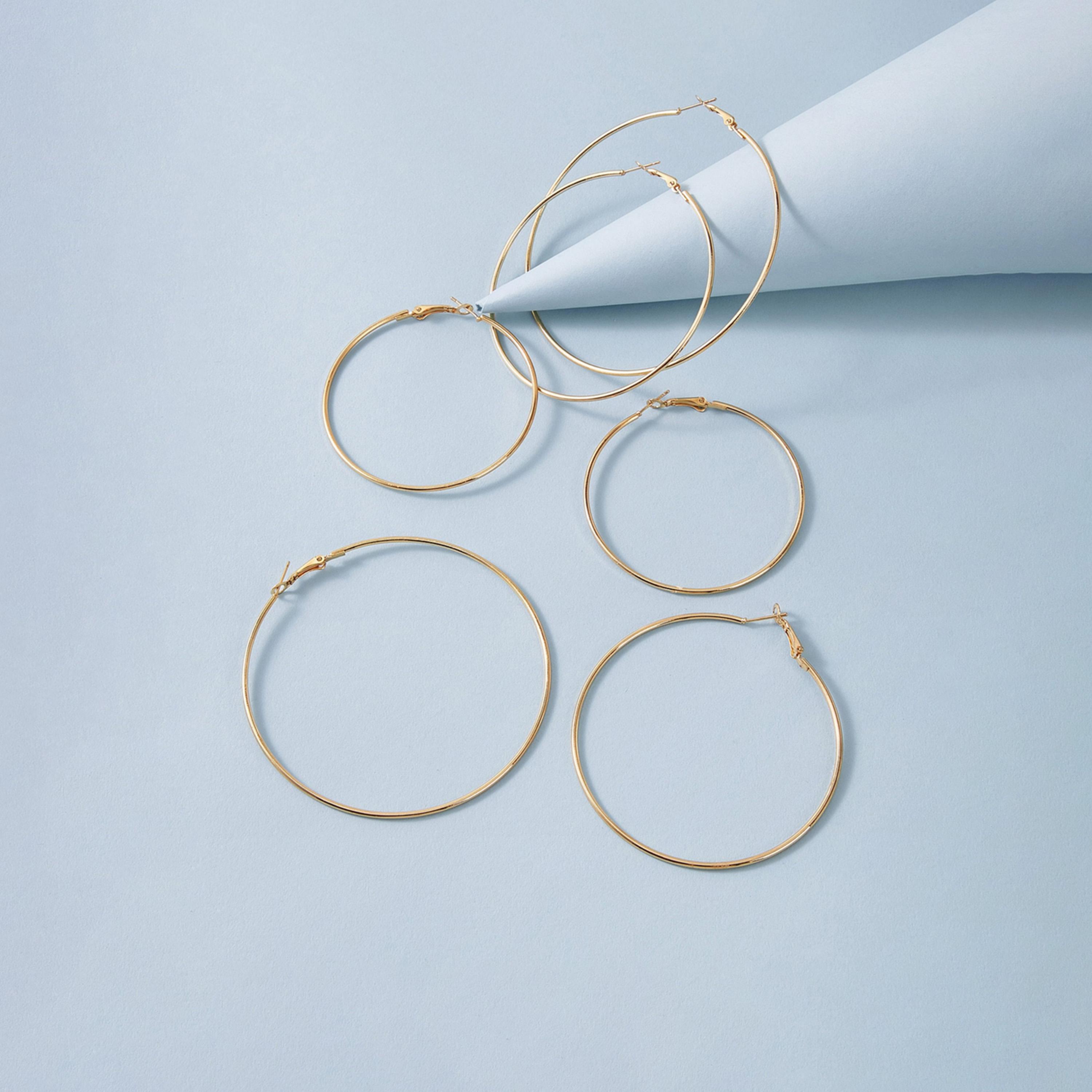 تيك تو - مجموعة من 3 أقراط ذهبية دائرية-women-watchesandjewellery-jewellery-earrings-image-2