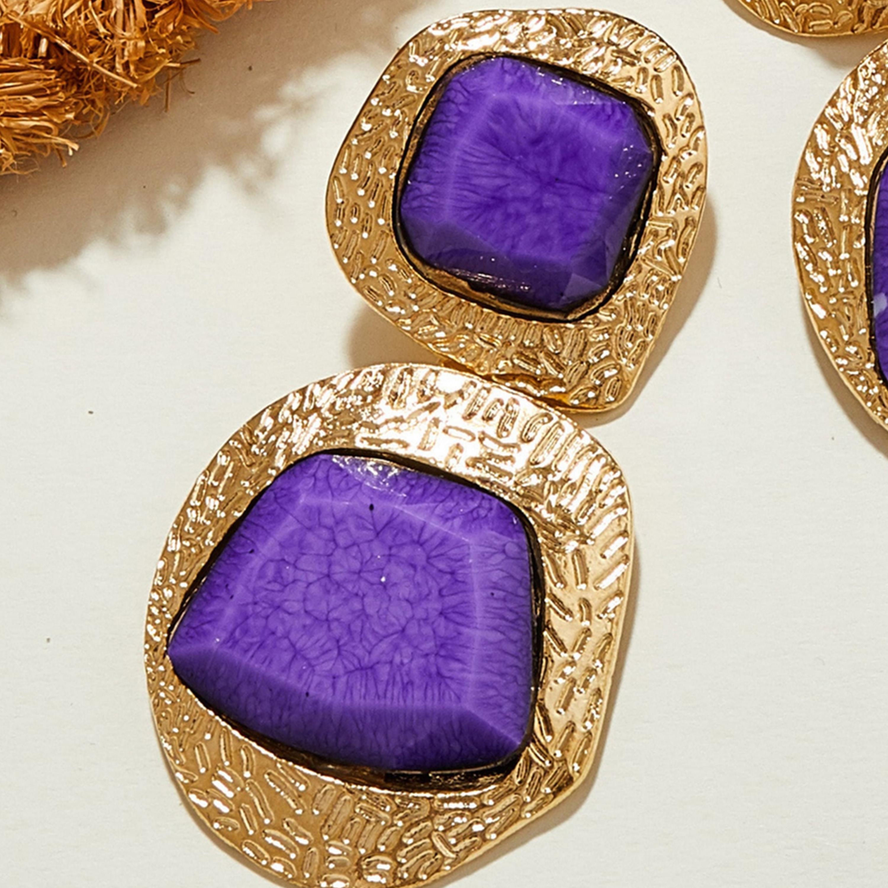 Take Two Purple Stone Stud Earrings-women-watchesandjewellery-jewellery-earrings-image-2