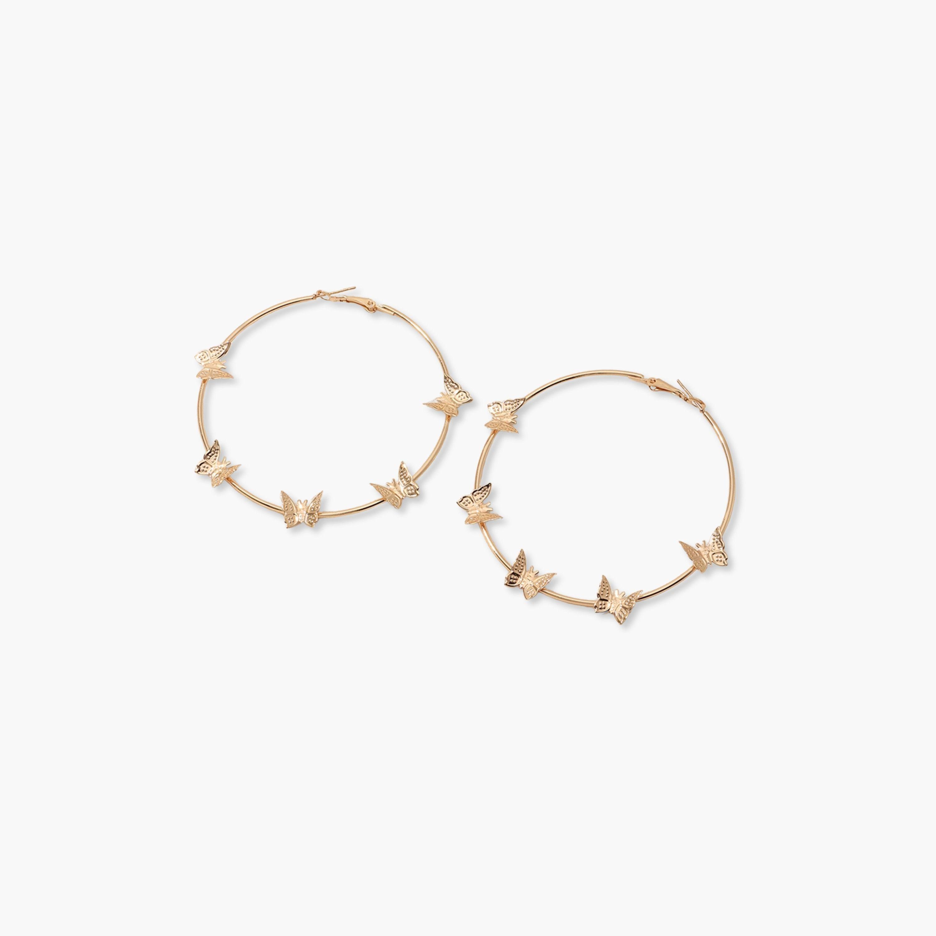 تيك تو - قرط ذهبي دائري كبير على شكل فراشة-women-watchesandjewellery-jewellery-earrings-image-1