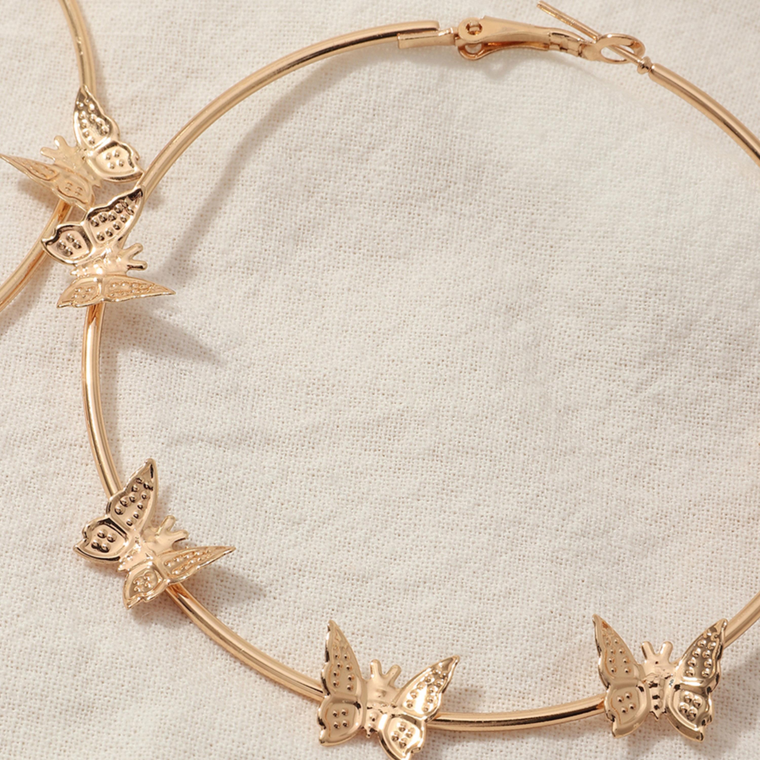 تيك تو - قرط ذهبي دائري كبير على شكل فراشة-women-watchesandjewellery-jewellery-earrings-image-3