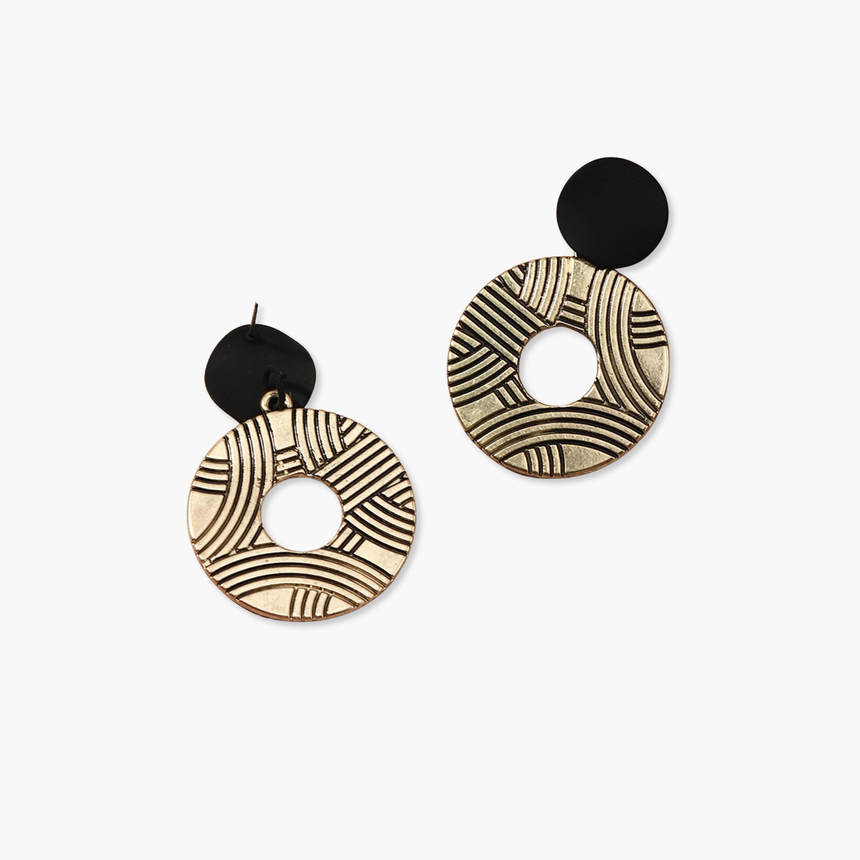 Take Two Textured Round Hoop Drop Earrings-women-watchesandjewellery-jewellery-earrings-image-1