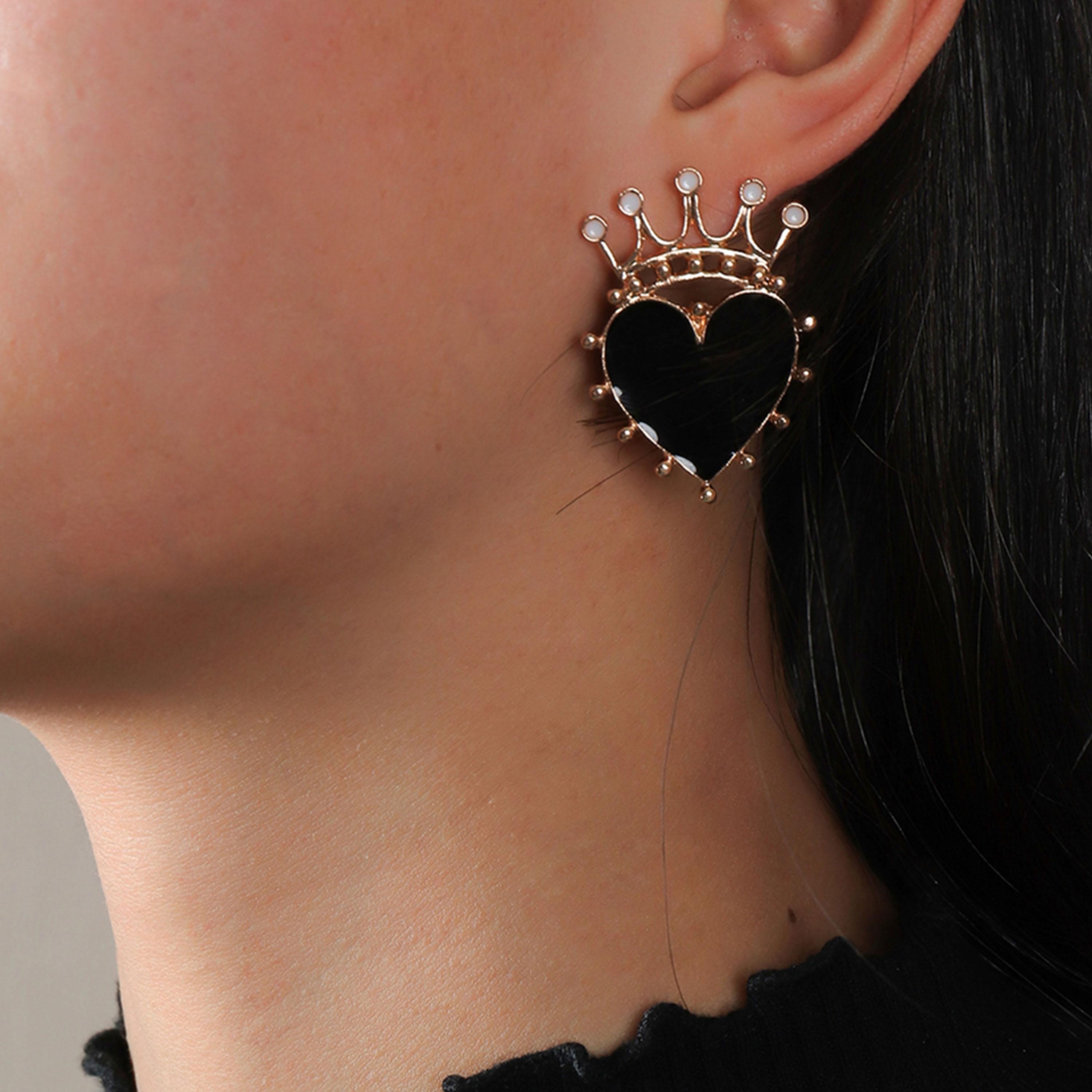 Take Two Crown and Heart Shaped Earrings-women-watchesandjewellery-jewellery-earrings-image-2