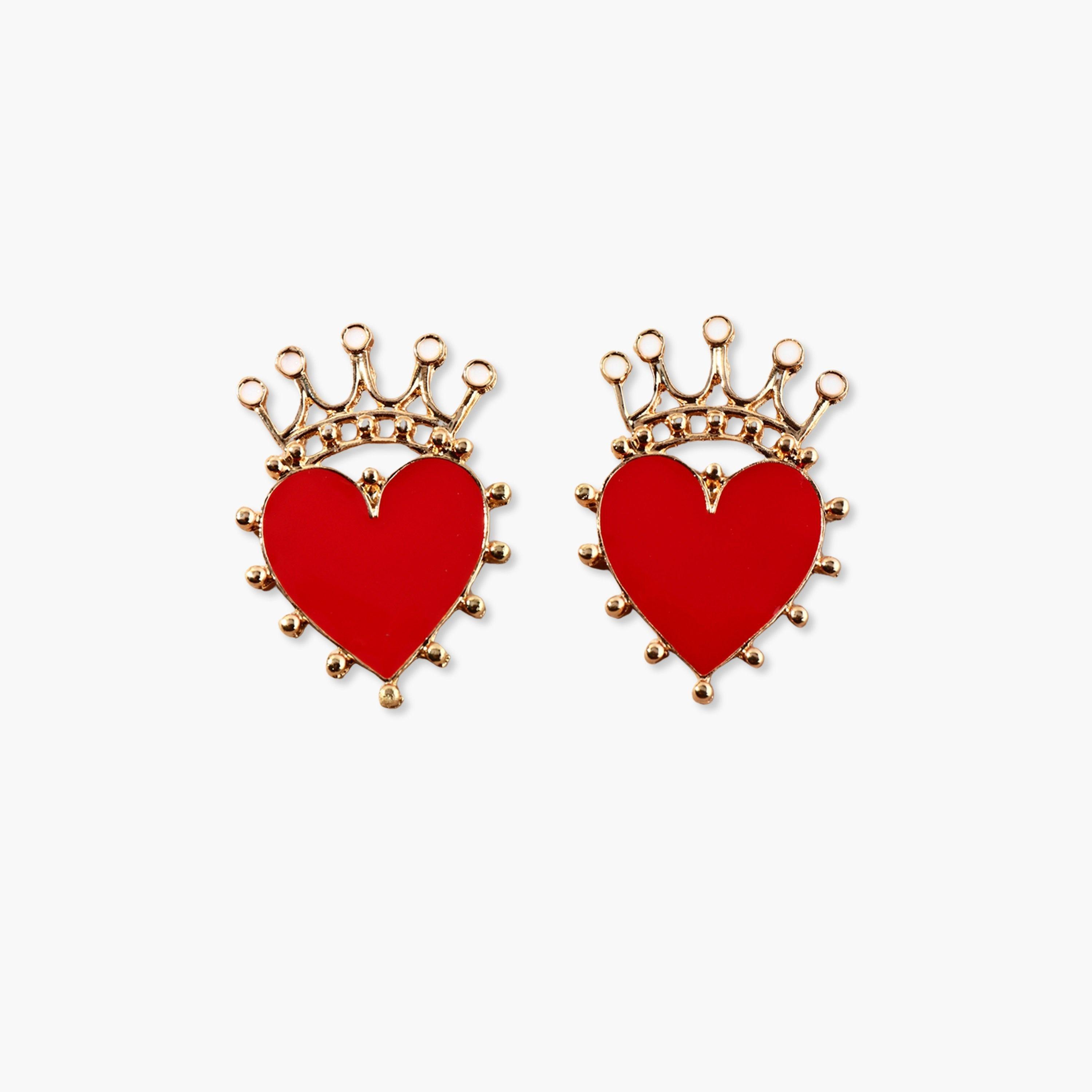 تيك تو - أقراط على شكل تاج وقلب-women-watchesandjewellery-jewellery-earrings-image-1