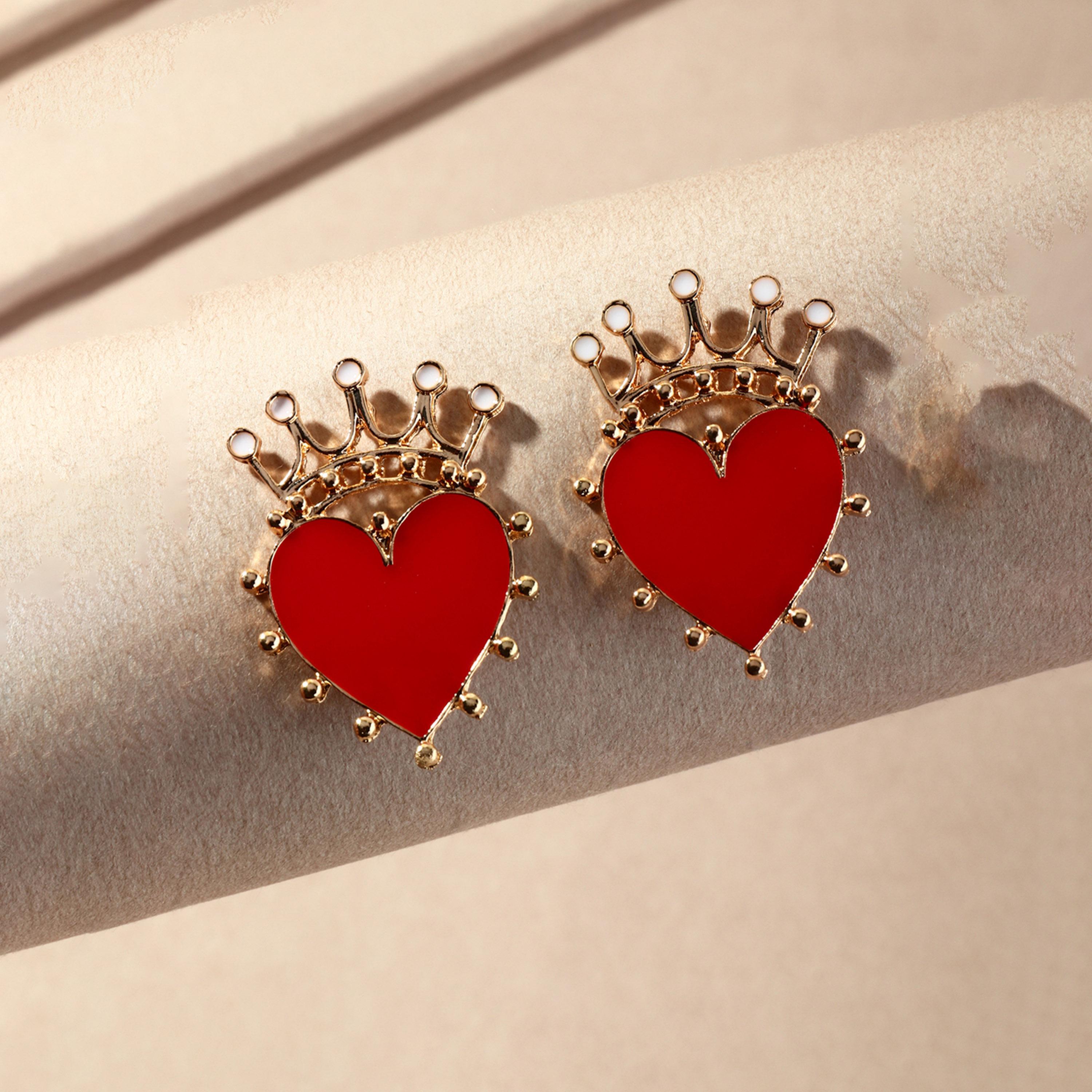 تيك تو - أقراط على شكل تاج وقلب-women-watchesandjewellery-jewellery-earrings-image-3