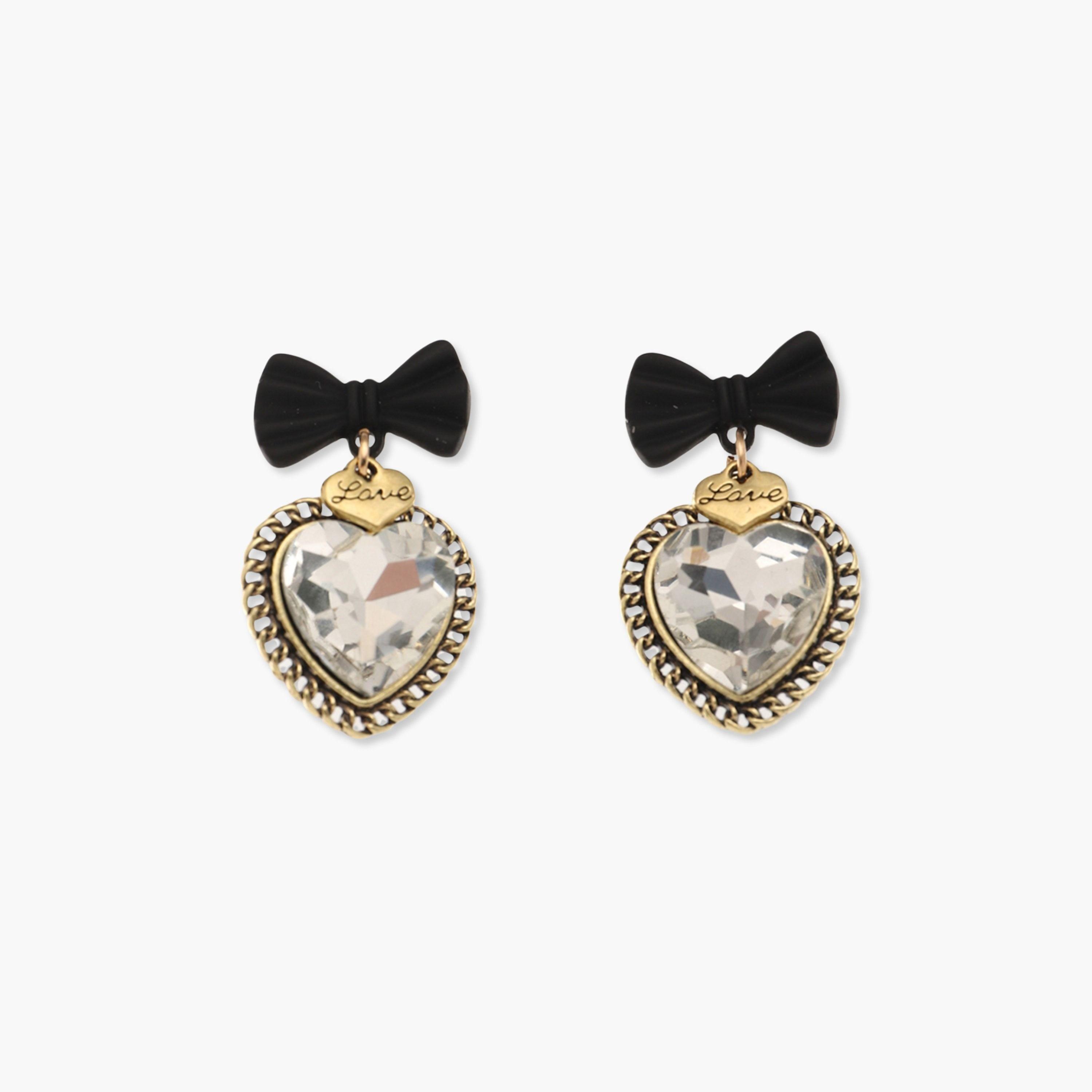 Take Two Bow and Heart Shaped Drop Earrings-women-watchesandjewellery-jewellery-earrings-image-1