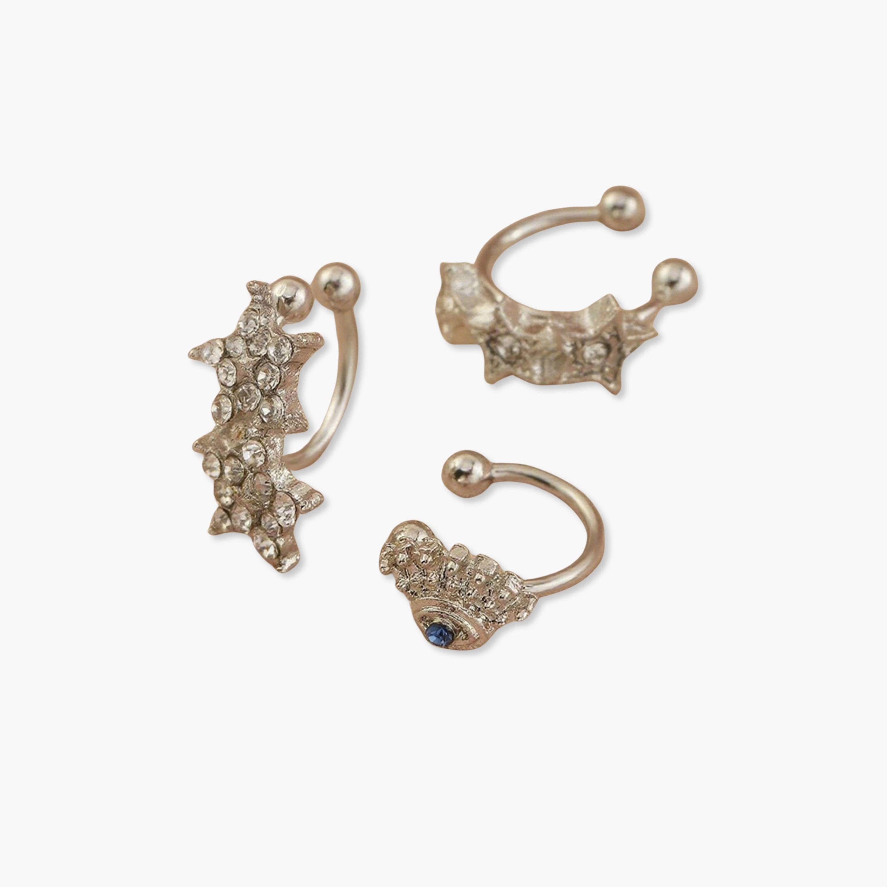 تيك تو - مجموعة من 3 أقراط أذن مرصعة بأحجار الراين-women-watchesandjewellery-jewellery-earrings-image-1