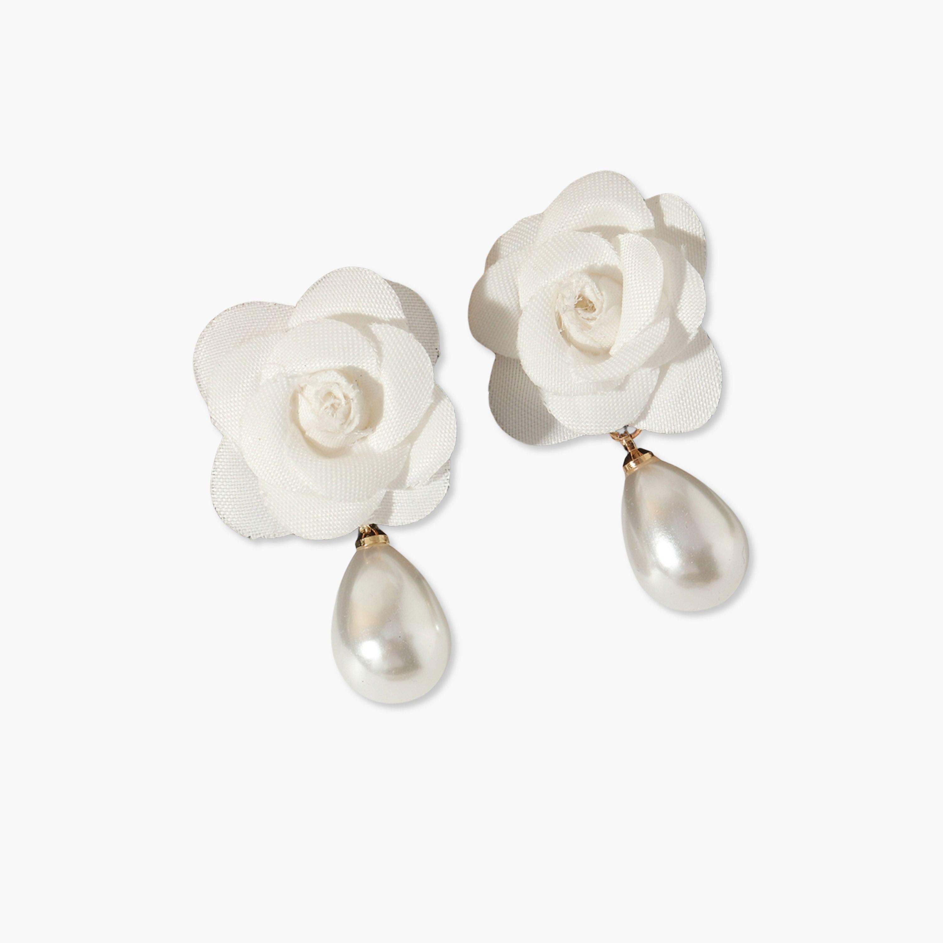 Take Two Flower Faux Pearl Drop Earrings-women-watchesandjewellery-jewellery-earrings-image-1