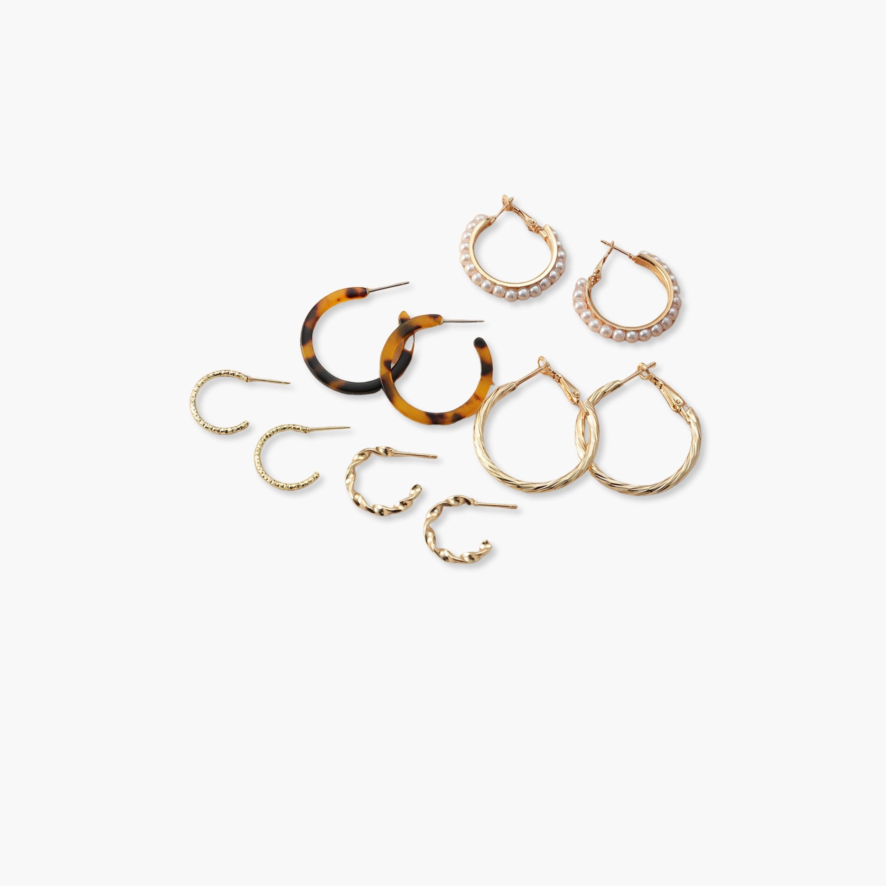 تيك تو - مجموعة من 5 أقراط دائرية بطبعة جلد النمر من اللؤلؤ الصناعي-women-watchesandjewellery-jewellery-earrings-image-1
