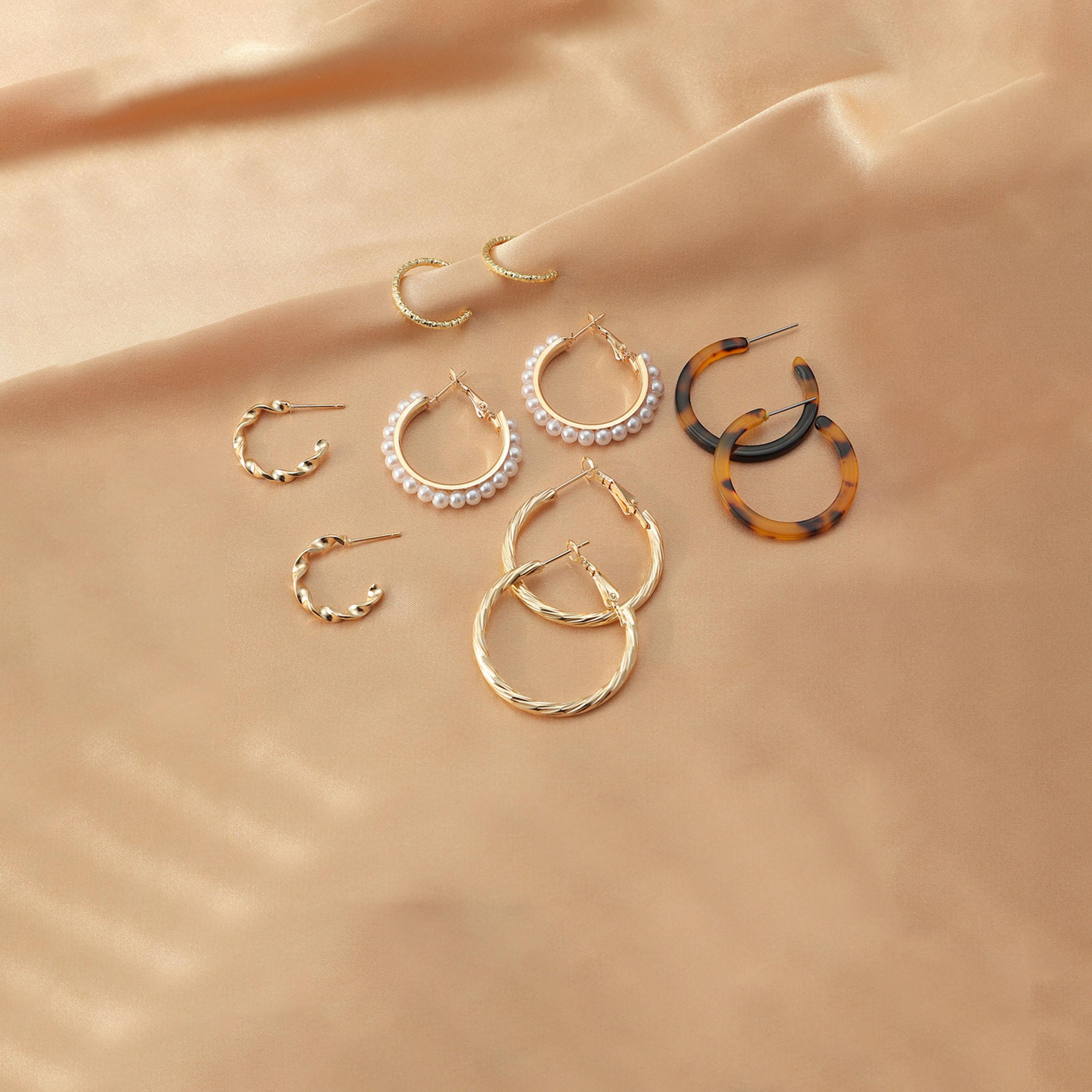 Take Two Set of 5 - Faux Pearl Leopard Print Hoop Earring-women-watchesandjewellery-jewellery-earrings-image-2