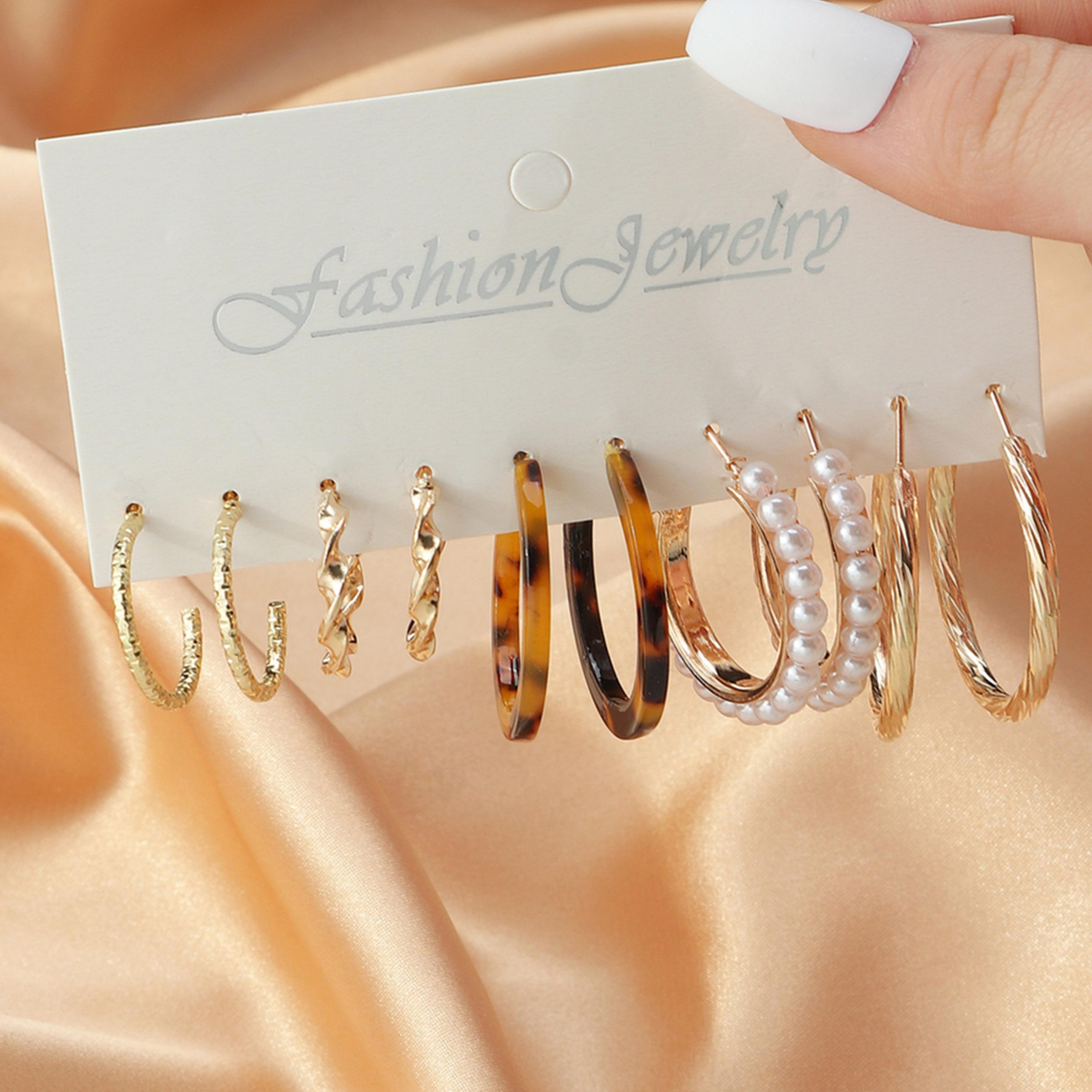 Take Two Set of 5 - Faux Pearl Leopard Print Hoop Earring-women-watchesandjewellery-jewellery-earrings-image-4