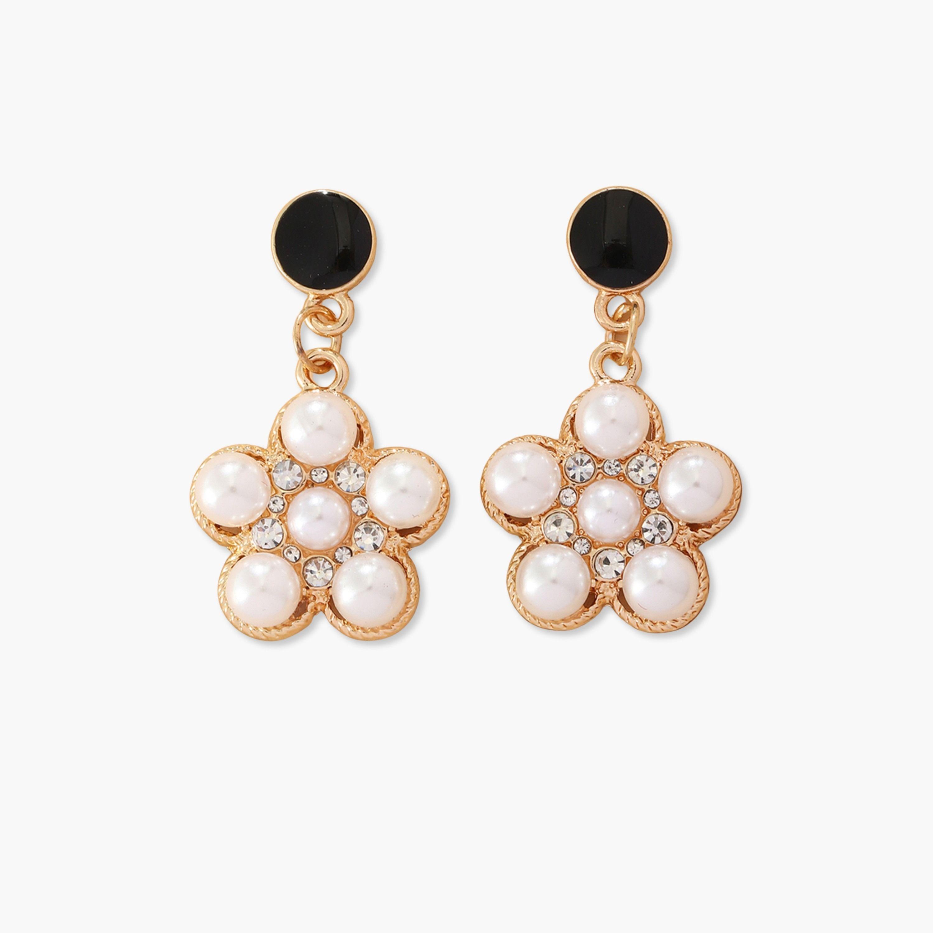 Take Two Faux Pearl Floral Drop Earrings-women-watchesandjewellery-jewellery-earrings-image-1