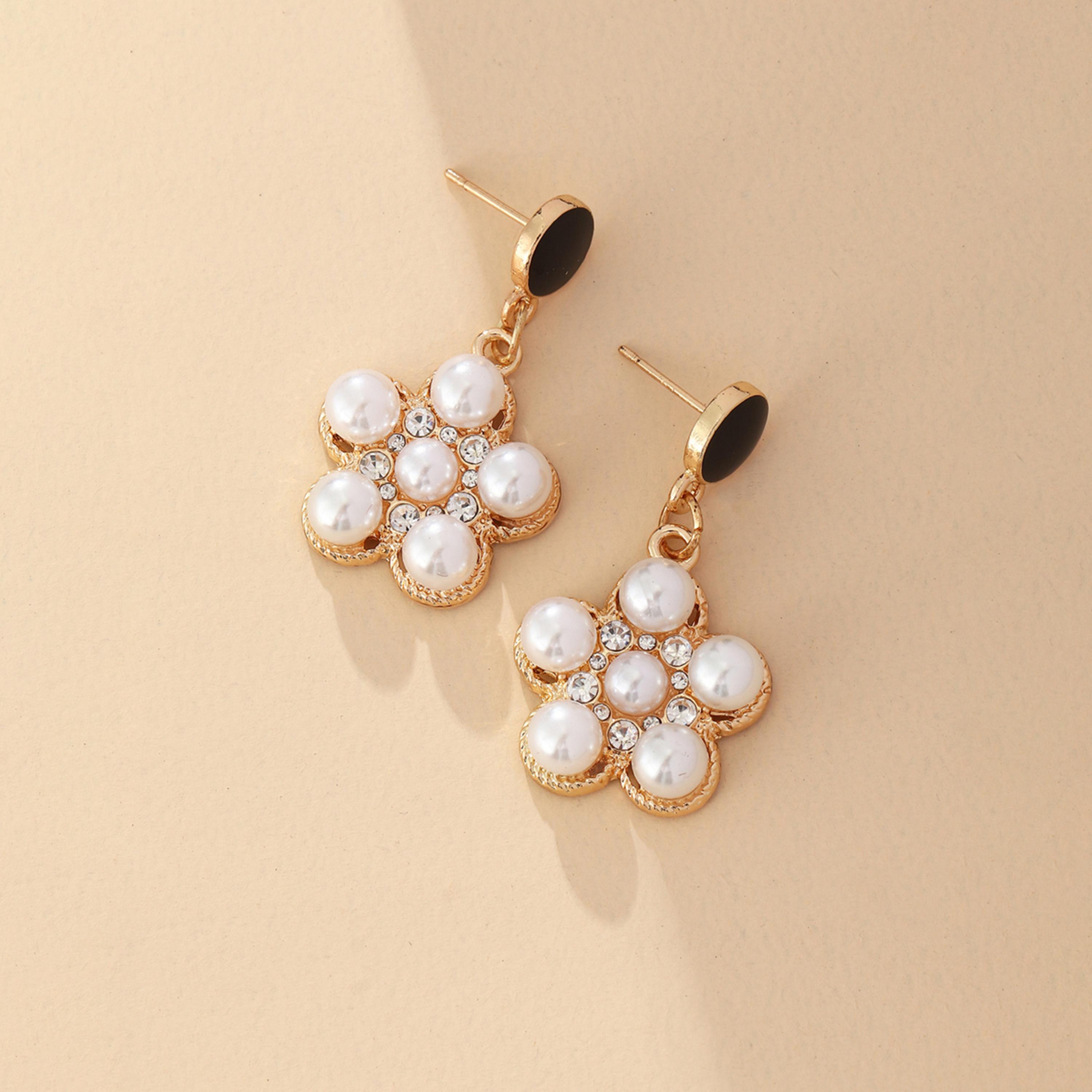 Take Two Faux Pearl Floral Drop Earrings-women-watchesandjewellery-jewellery-earrings-image-2