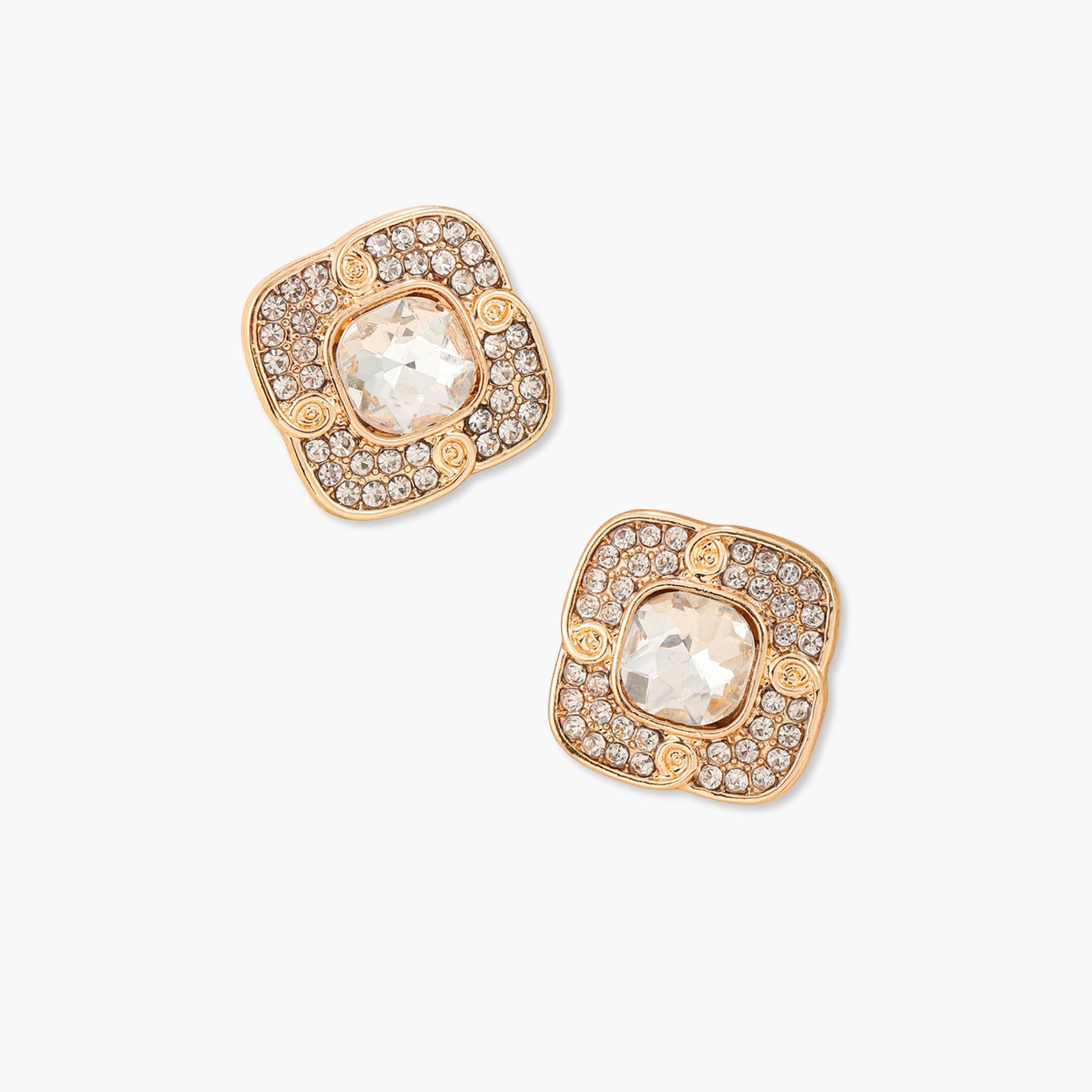 Take Two Rhinestone Embellished Square Earrings-women-watchesandjewellery-jewellery-earrings-image-1