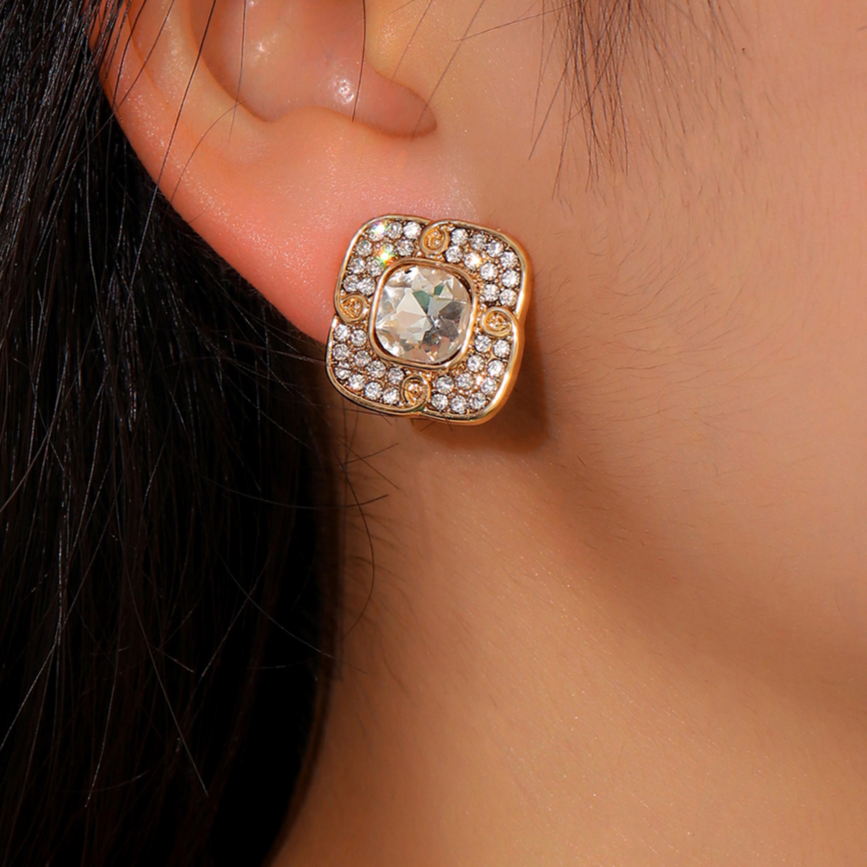 Take Two Rhinestone Embellished Square Earrings-women-watchesandjewellery-jewellery-earrings-image-2
