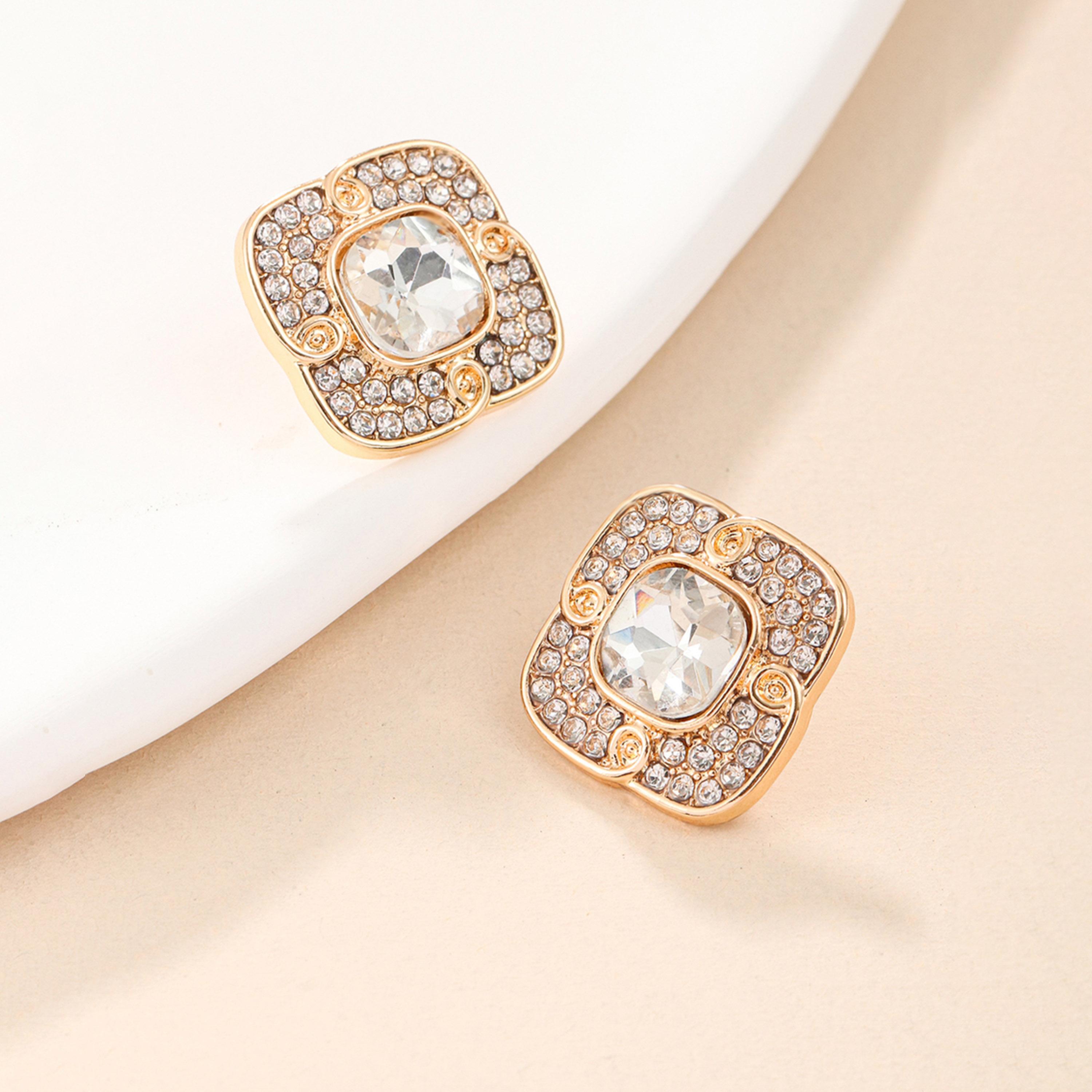 تيك تو - أقراط مربعة مزينة بأحجار الراين-women-watchesandjewellery-jewellery-earrings-image-3