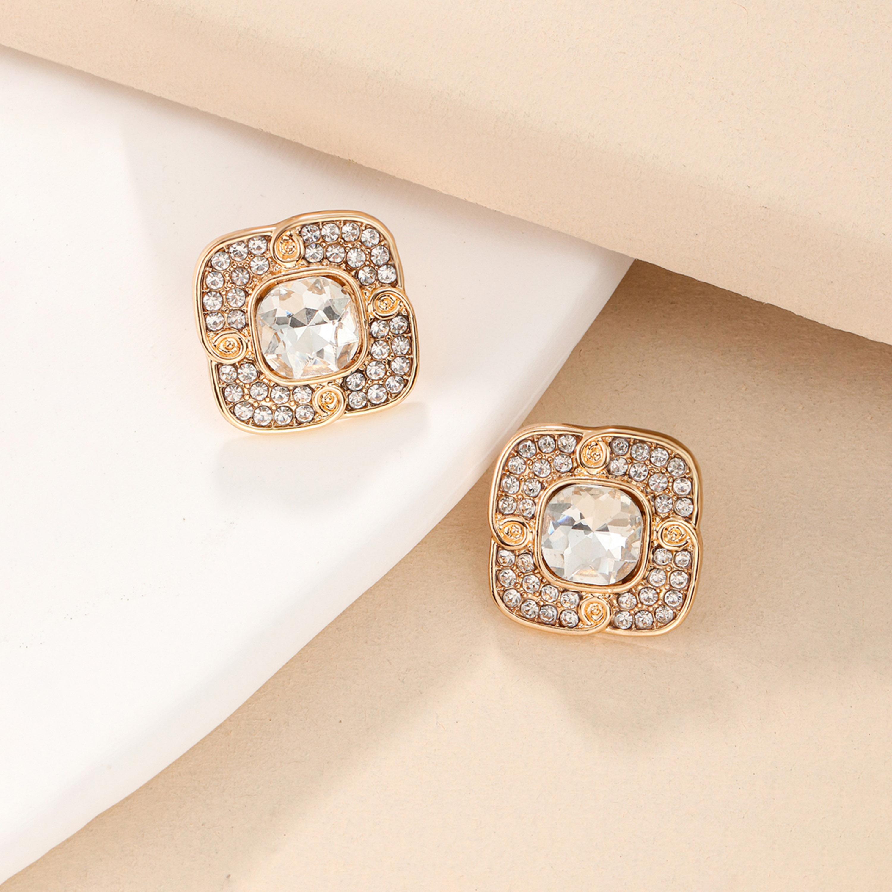 Take Two Rhinestone Embellished Square Earrings-women-watchesandjewellery-jewellery-earrings-image-4