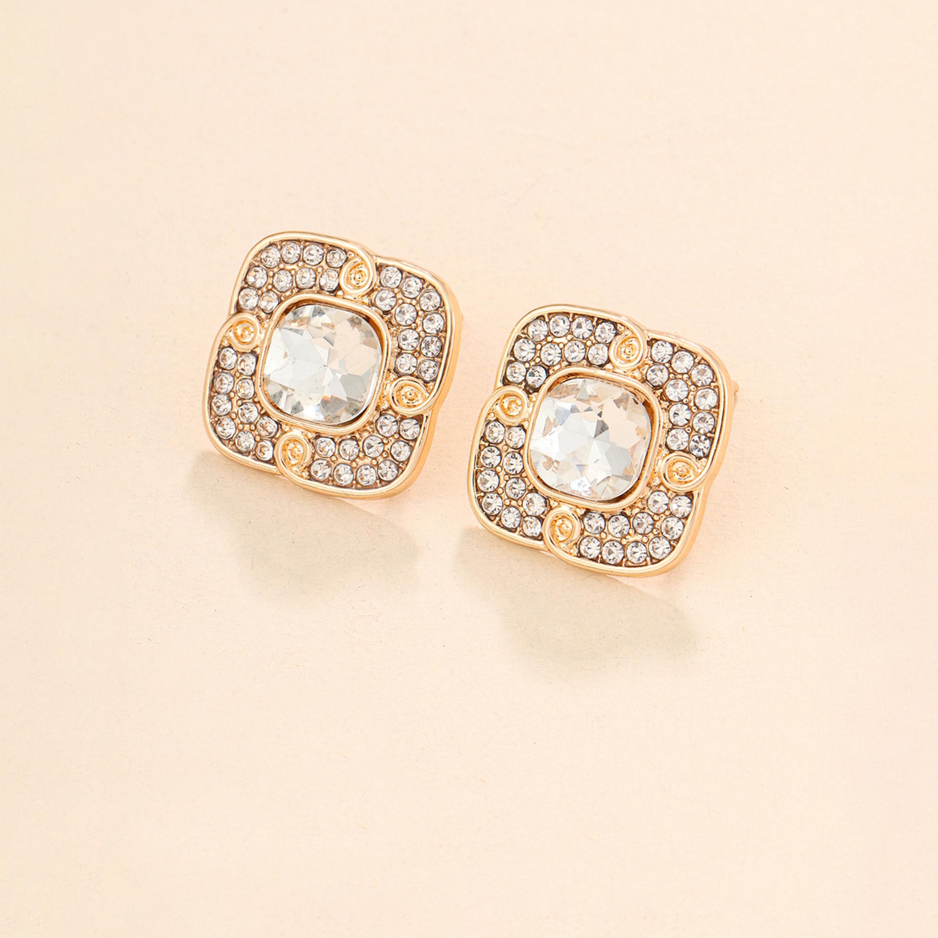 Take Two Rhinestone Embellished Square Earrings-women-watchesandjewellery-jewellery-earrings-image-5
