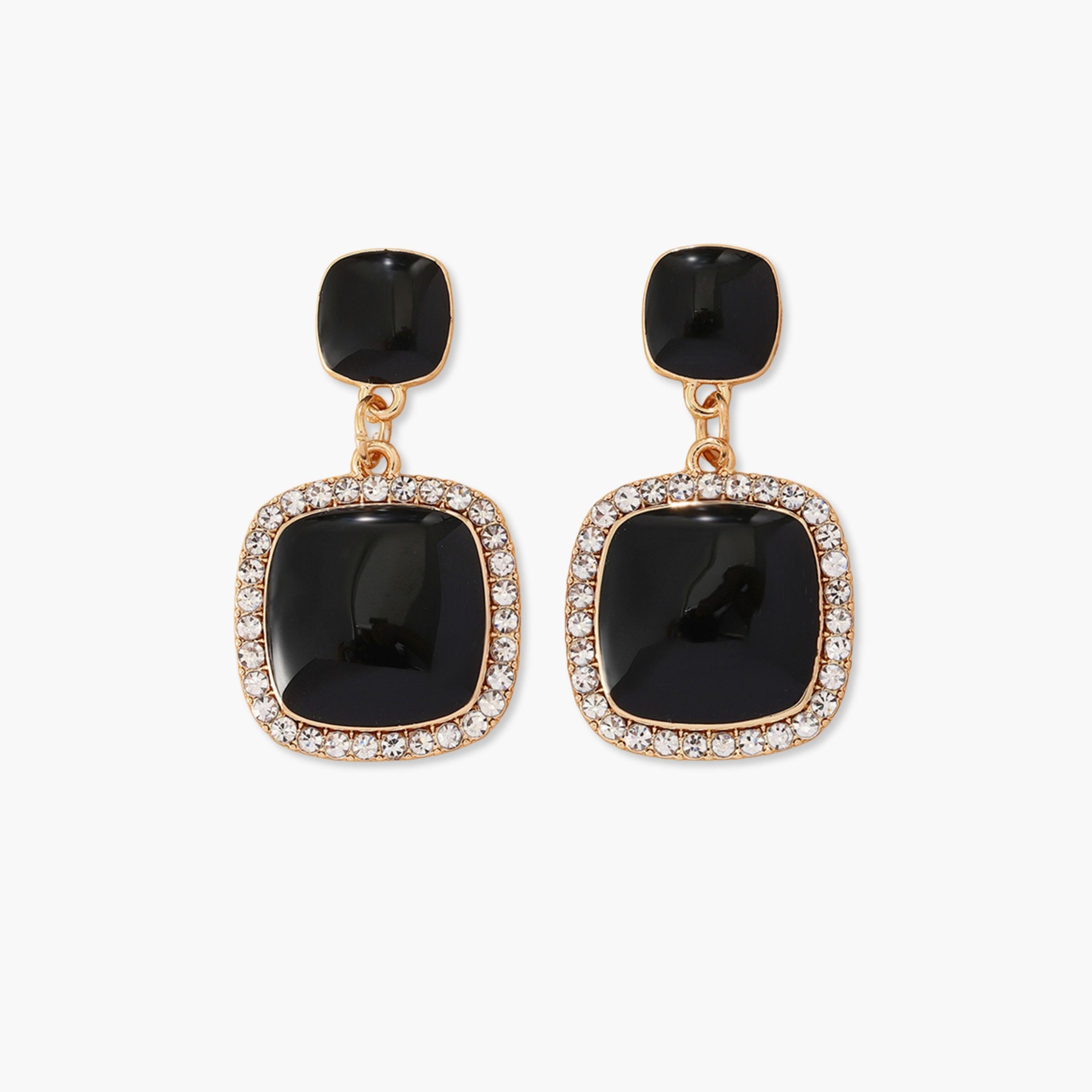 تيك تو - أقراط متدلية مربعة مرصعة بأحجار الراين السوداء-women-watchesandjewellery-jewellery-earrings-image-5