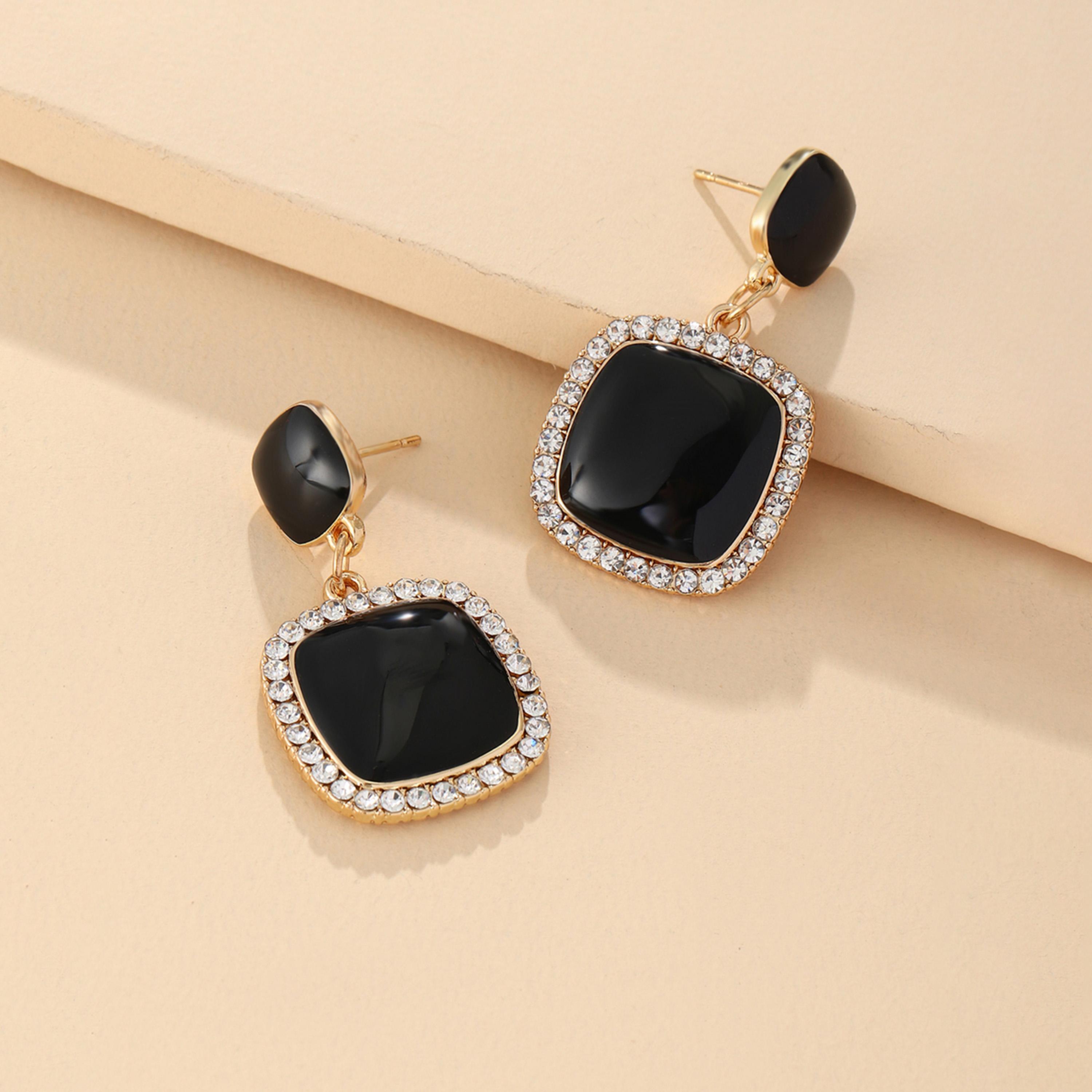 Take Two Black Rhinestone Square Drop Earrings-women-watchesandjewellery-jewellery-earrings-image-2