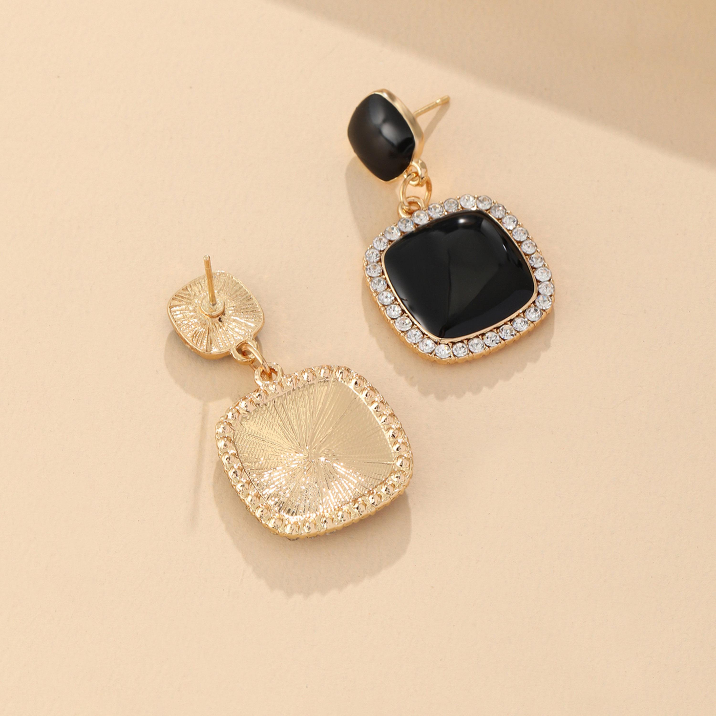 Take Two Black Rhinestone Square Drop Earrings-women-watchesandjewellery-jewellery-earrings-image-3