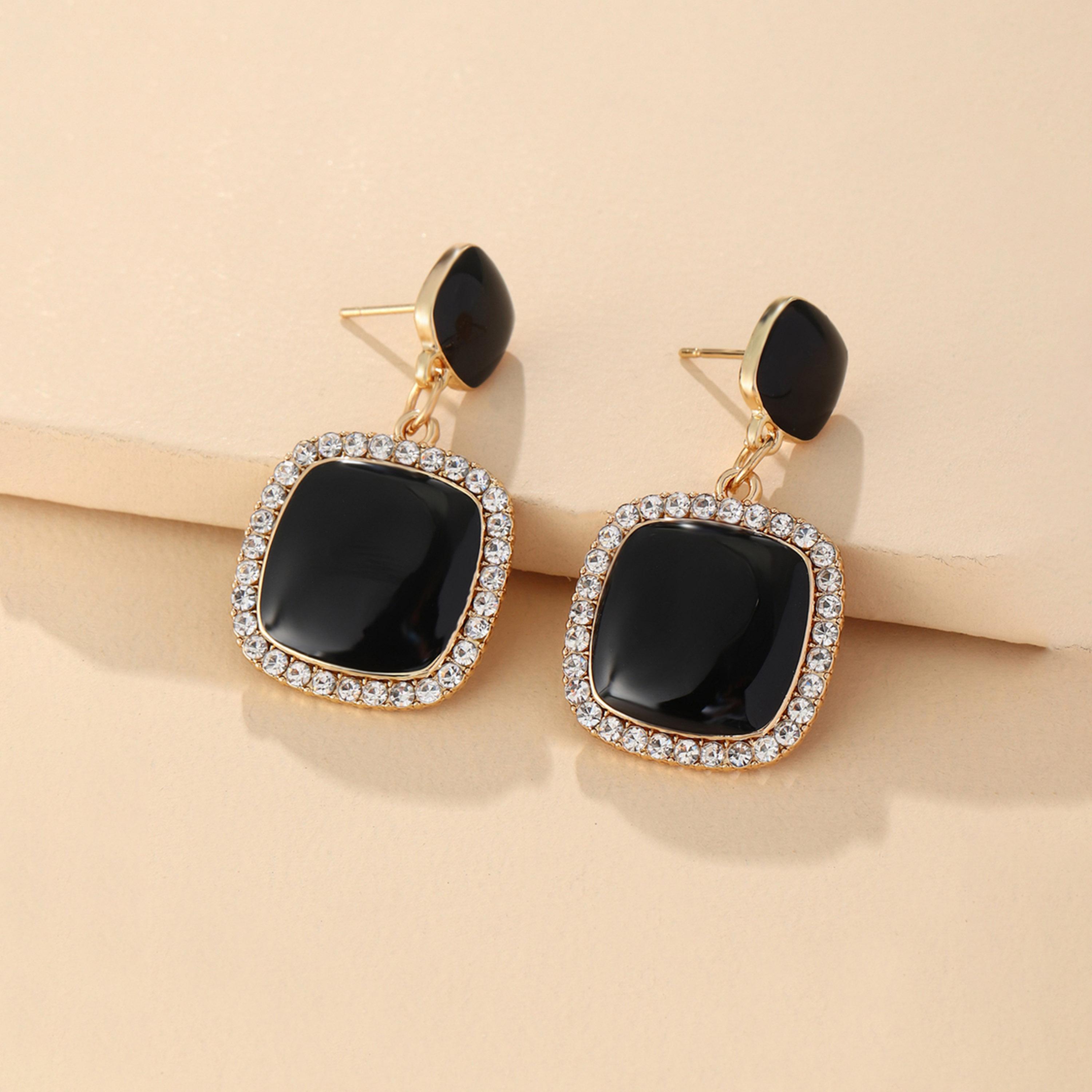 Take Two Black Rhinestone Square Drop Earrings-women-watchesandjewellery-jewellery-earrings-image-4