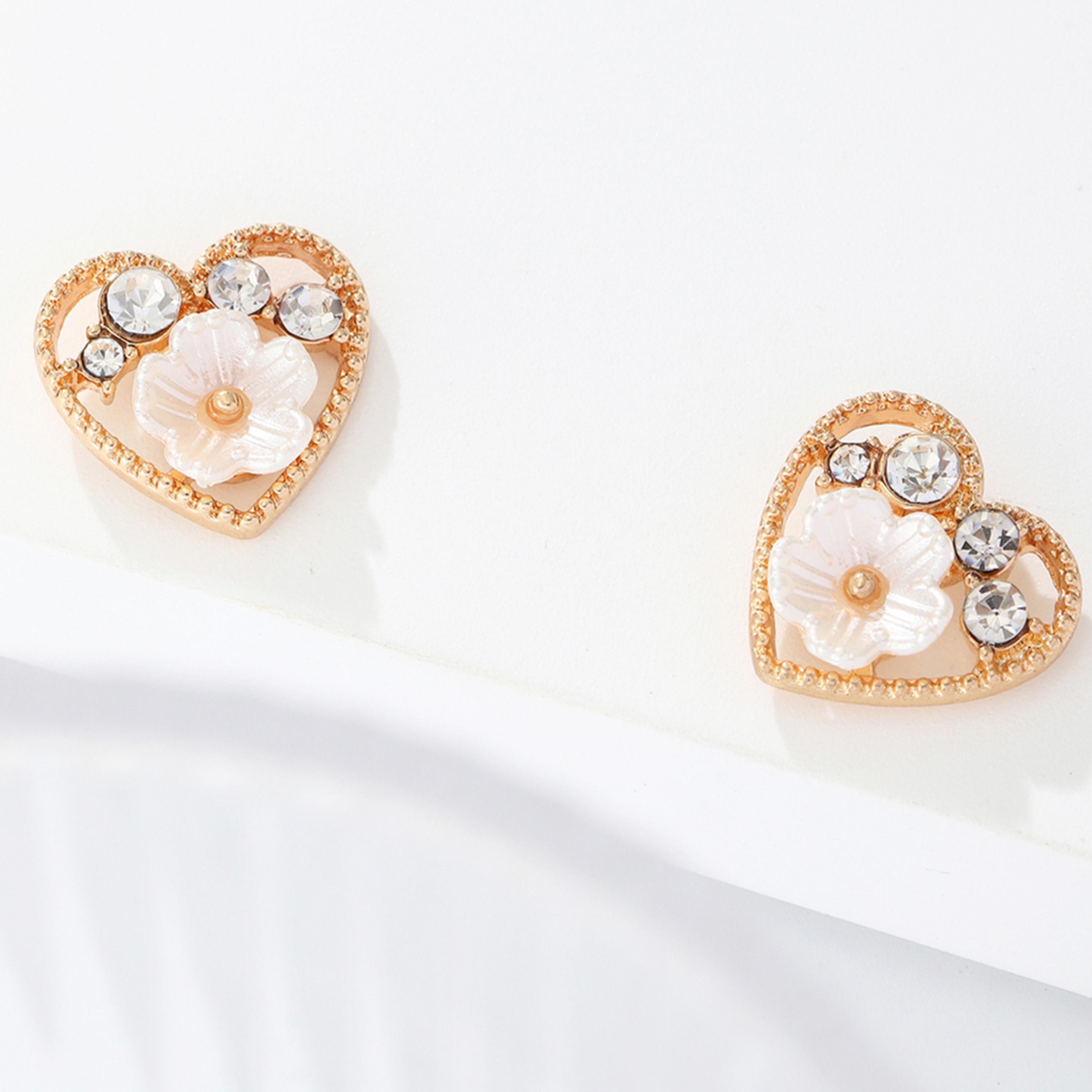 تيك تو - أقراط على شكل قلب مزينة بأحجار الراين والزهور-women-watchesandjewellery-jewellery-earrings-image-3