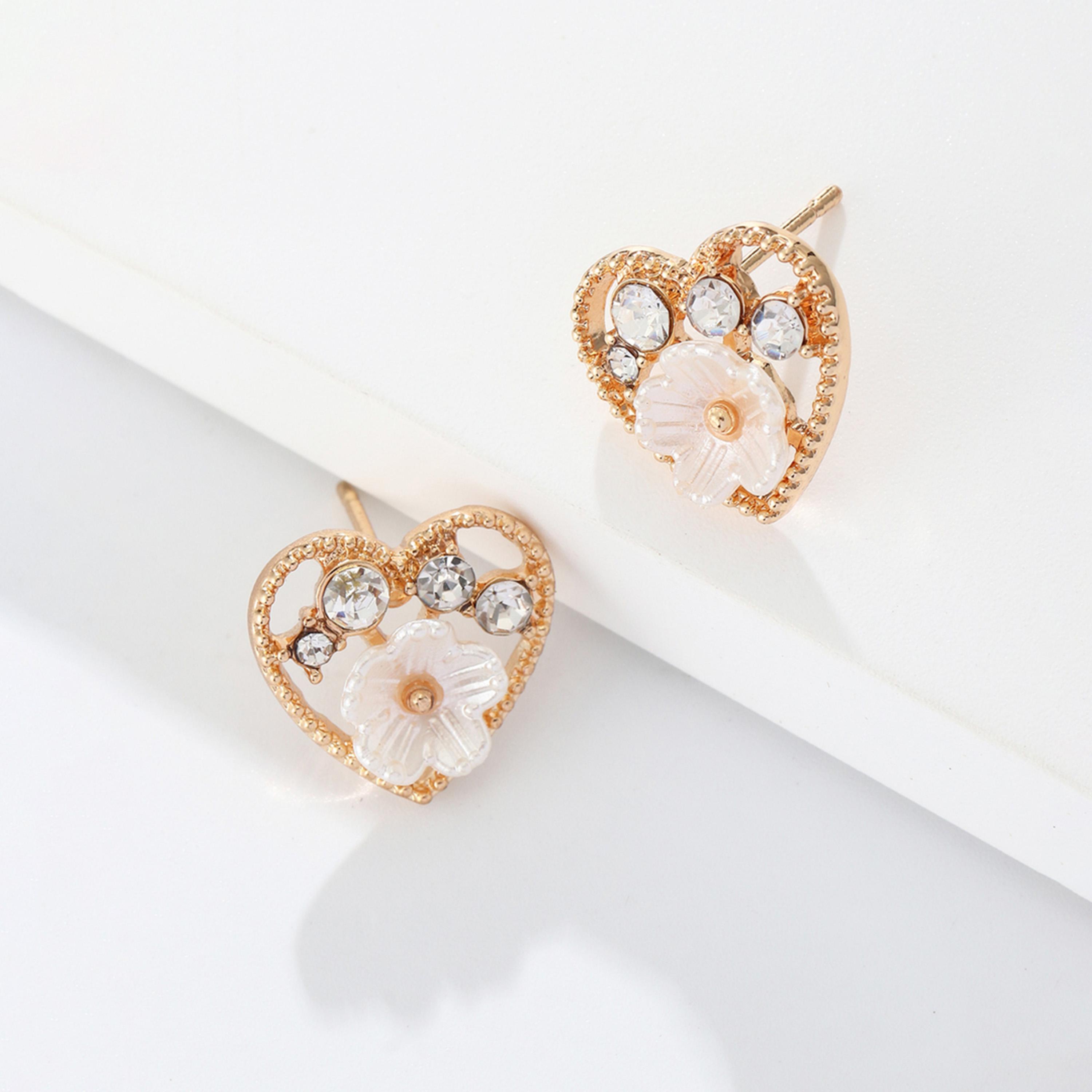 تيك تو - أقراط على شكل قلب مزينة بأحجار الراين والزهور-women-watchesandjewellery-jewellery-earrings-image-4